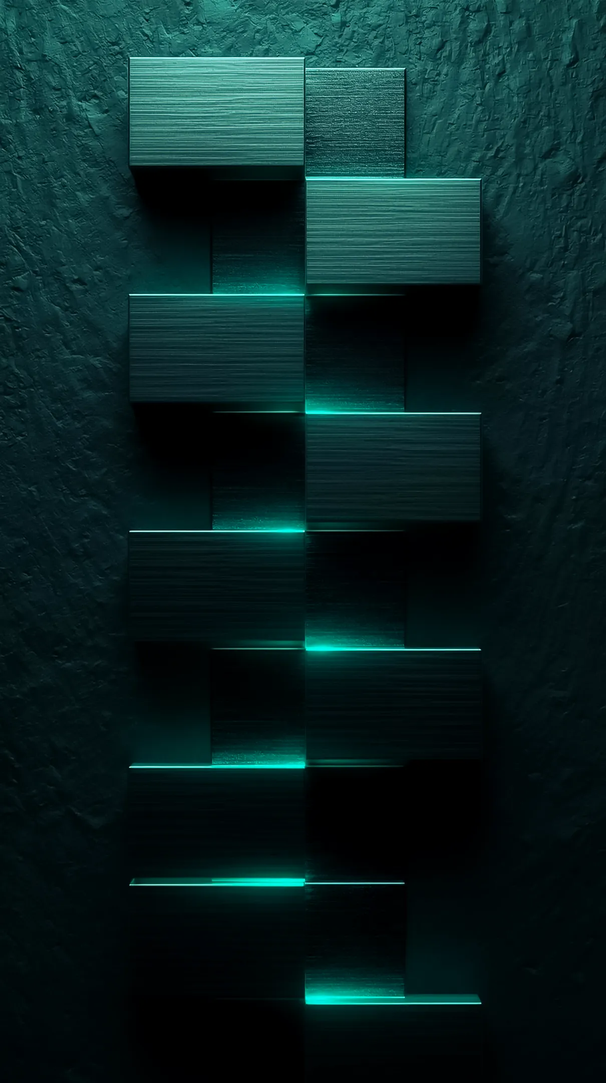 Dark teal geometric blocks with neon blue light, amoled wallpaper 4k for mobile, iphone wallpaper 4k, 4k wallpaper for