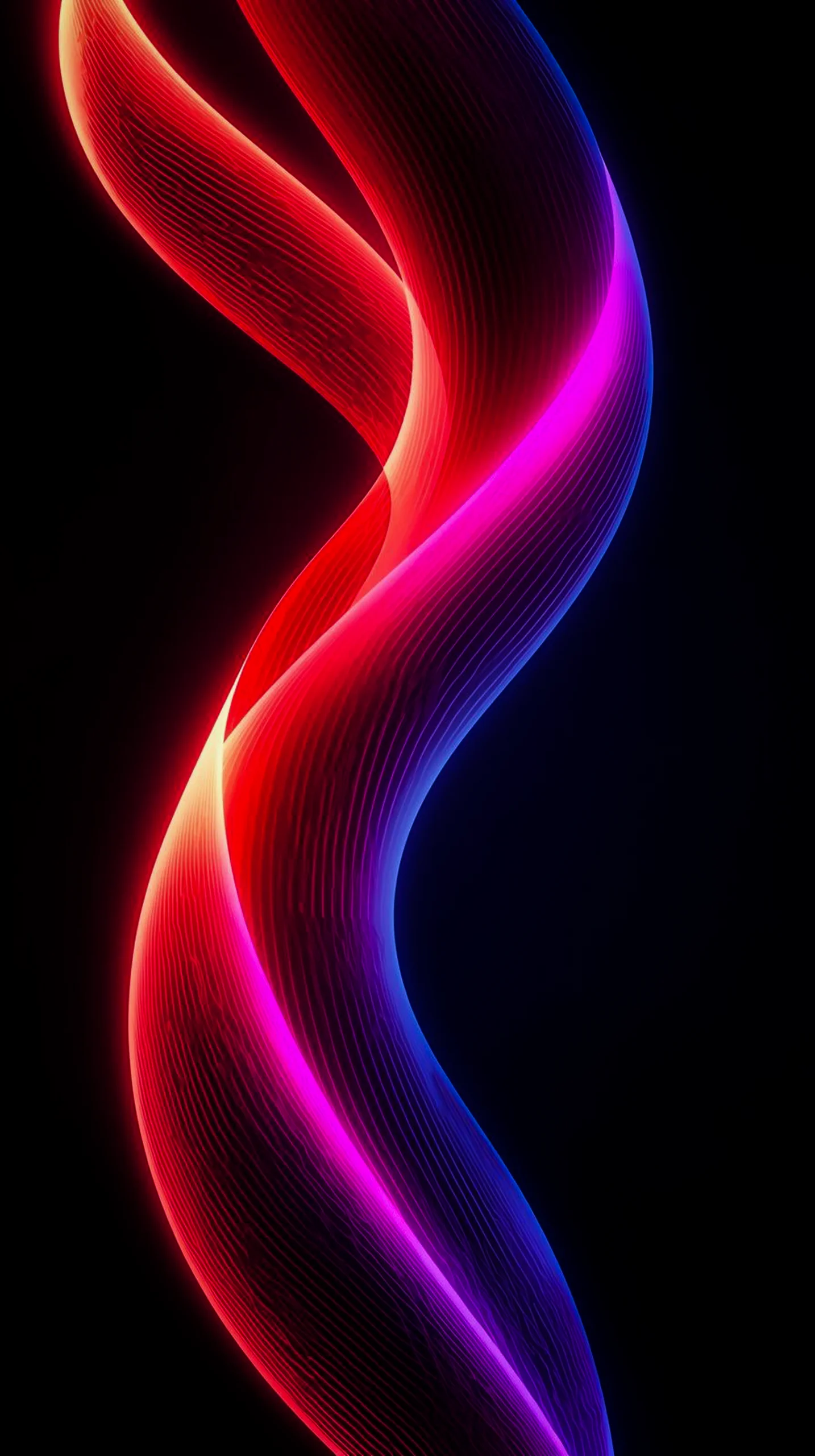 Dark AMOLED Mobile Wallpaper: 4K Red and Blue Neon Waves