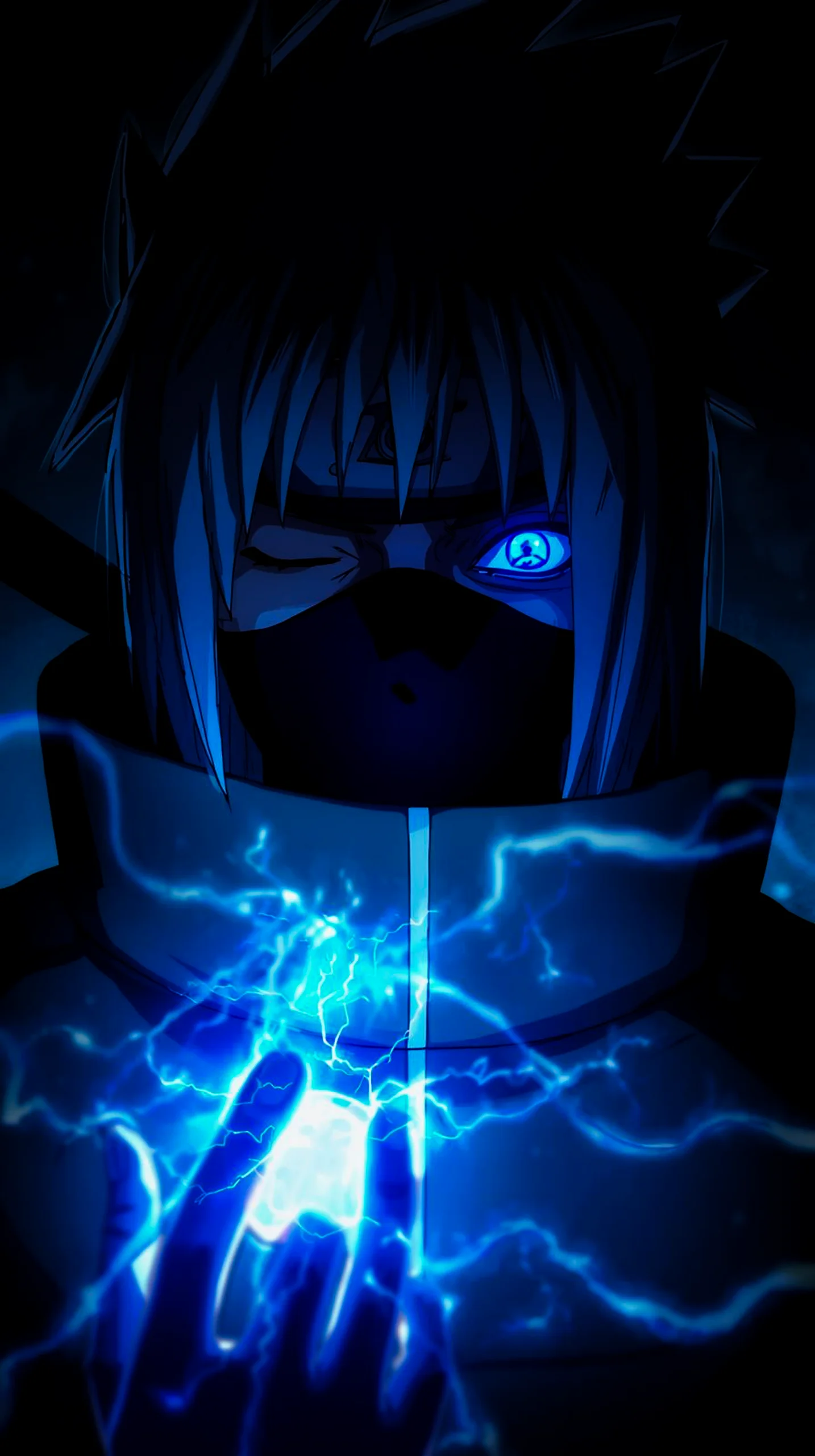dark kakashi hatake anime wallpaper for iPhone 4K with blue lightning