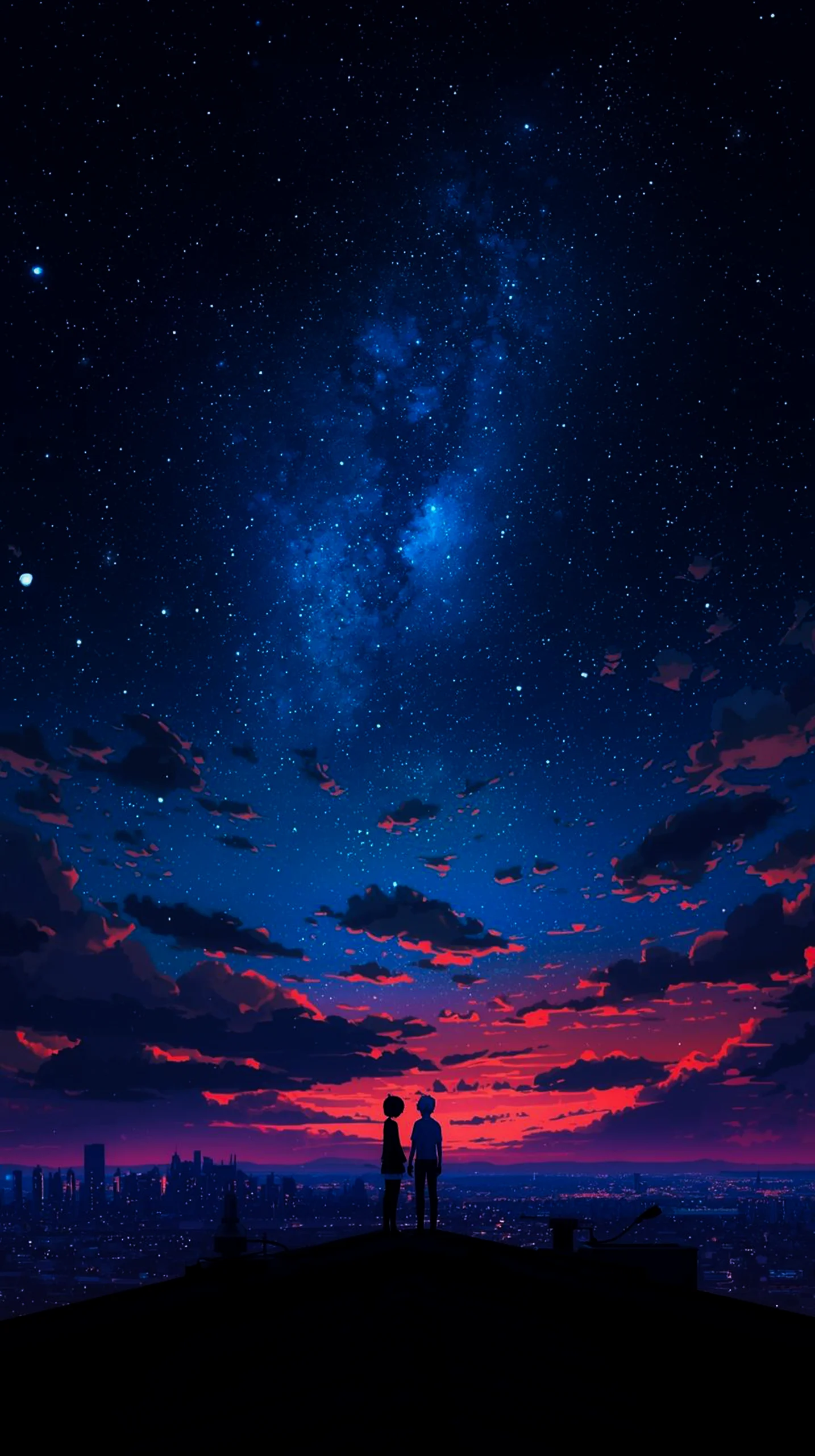 dreamy anime couple starry sky wallpaper for phone 4K