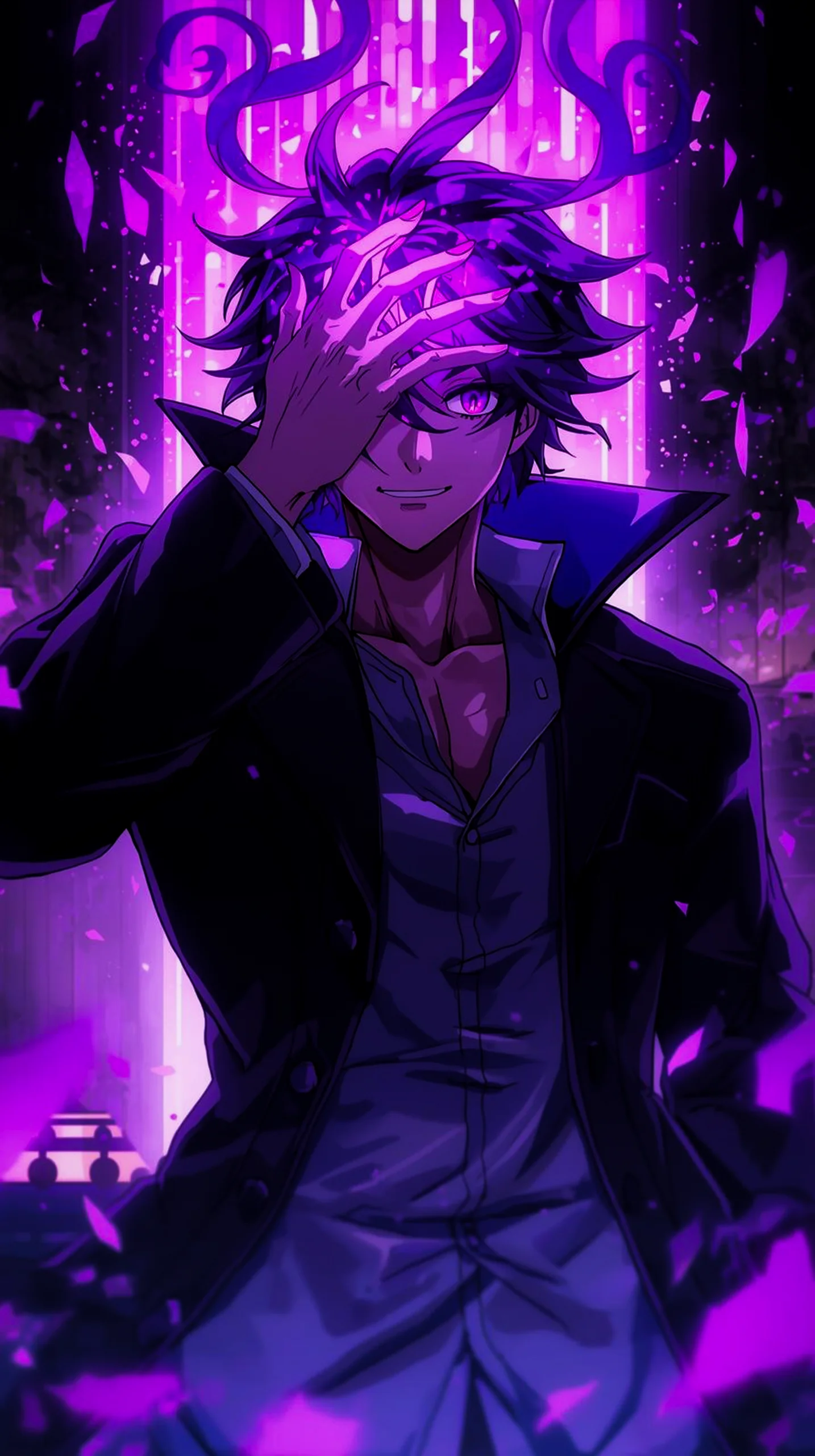 neon purple anime boy wallpaper for iPhone 4K