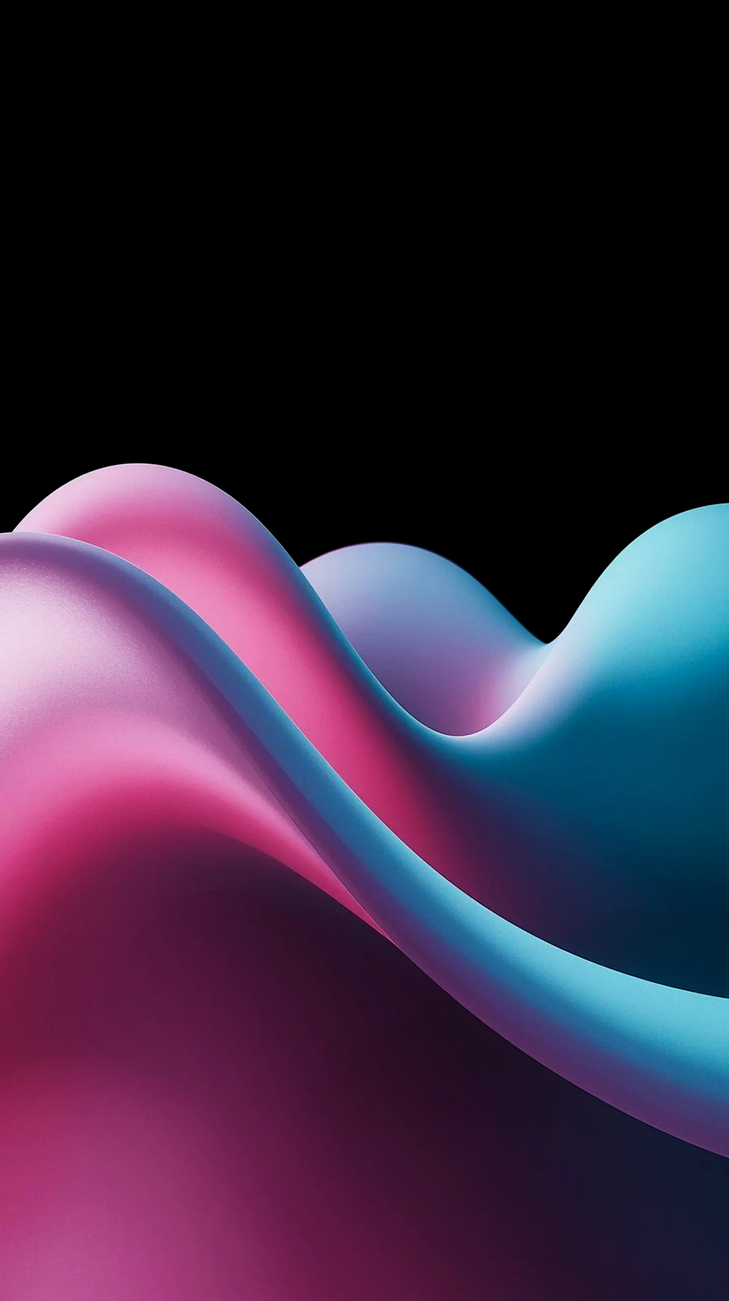 Dark abstract wallpaper with flowing pink and blue waves on a black background, perfect for mobile phones.