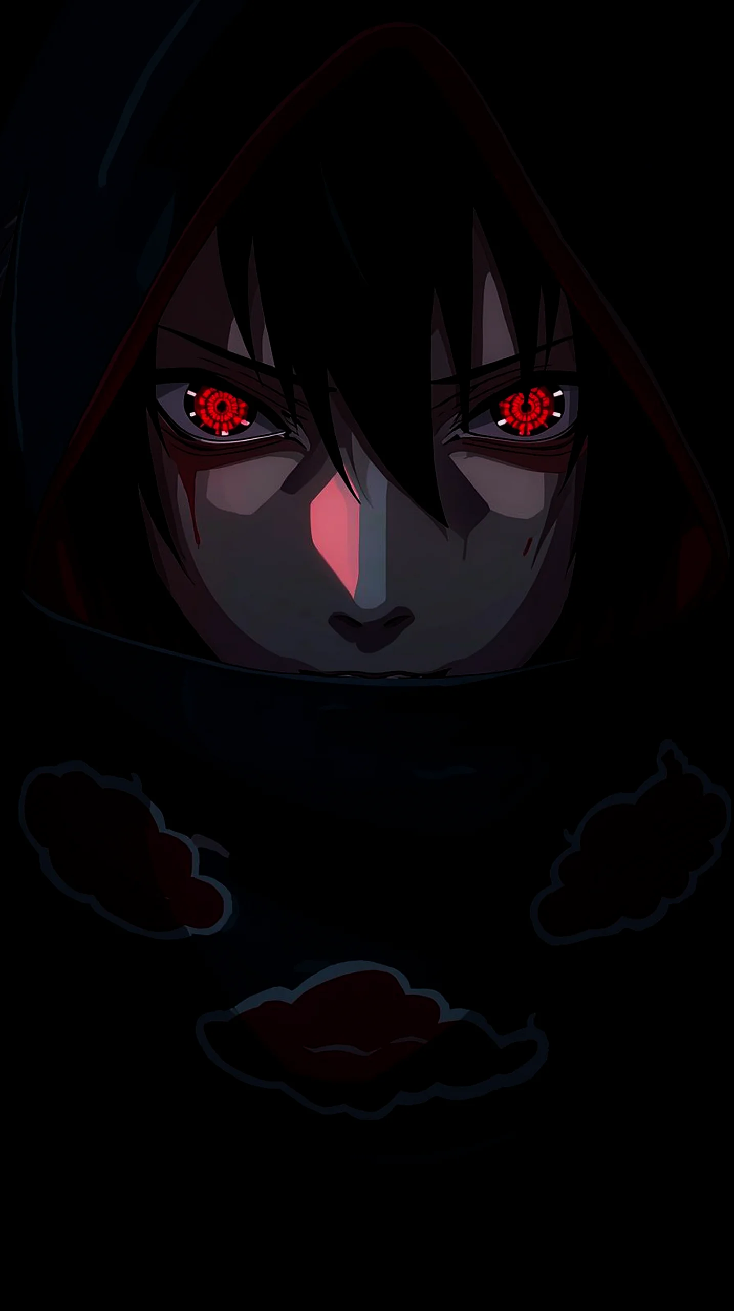 dark anime character with glowing red eyes wallpaper for phone 4K