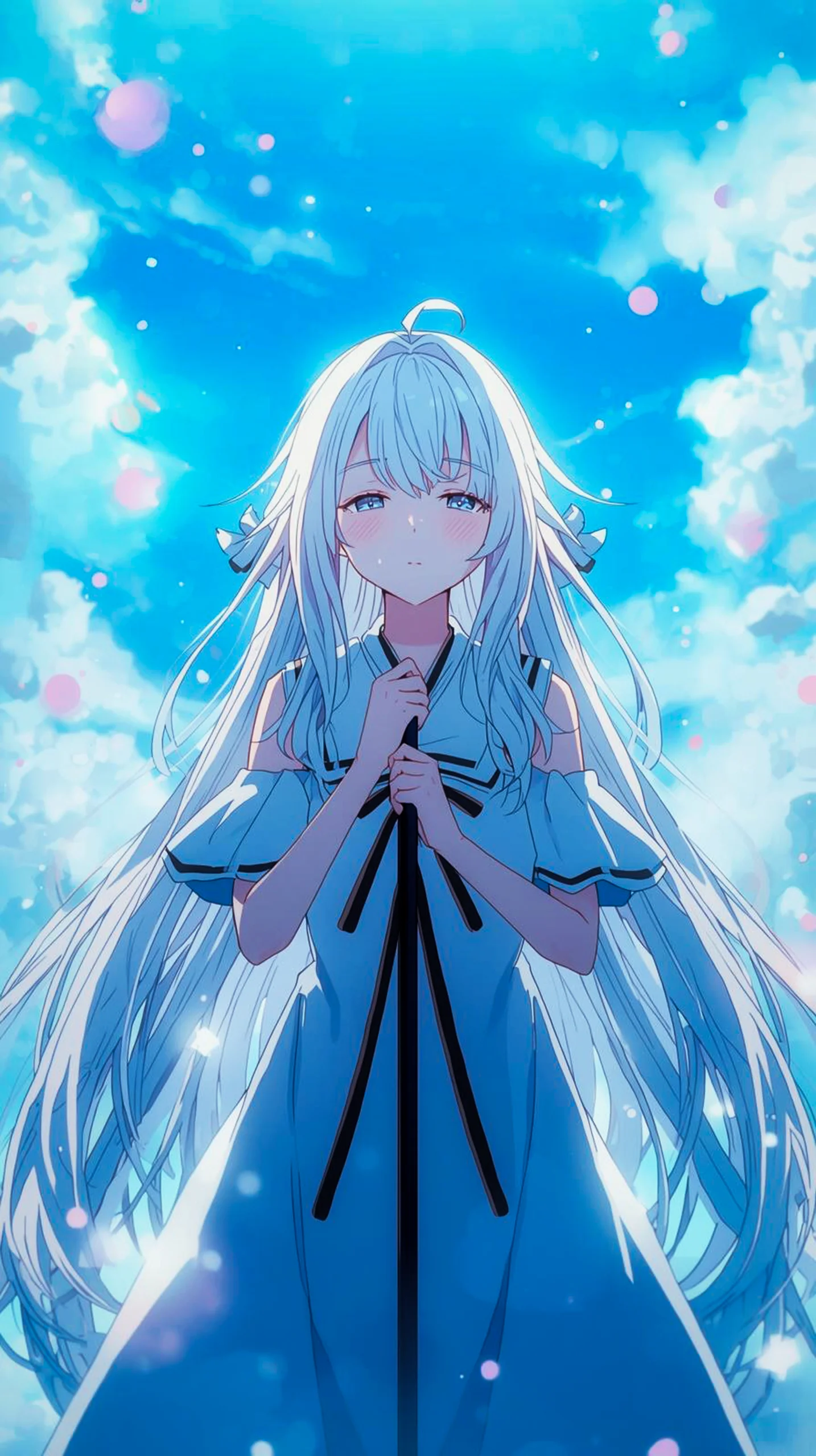 ethereal anime girl with white hair wallpaper for phone 4K