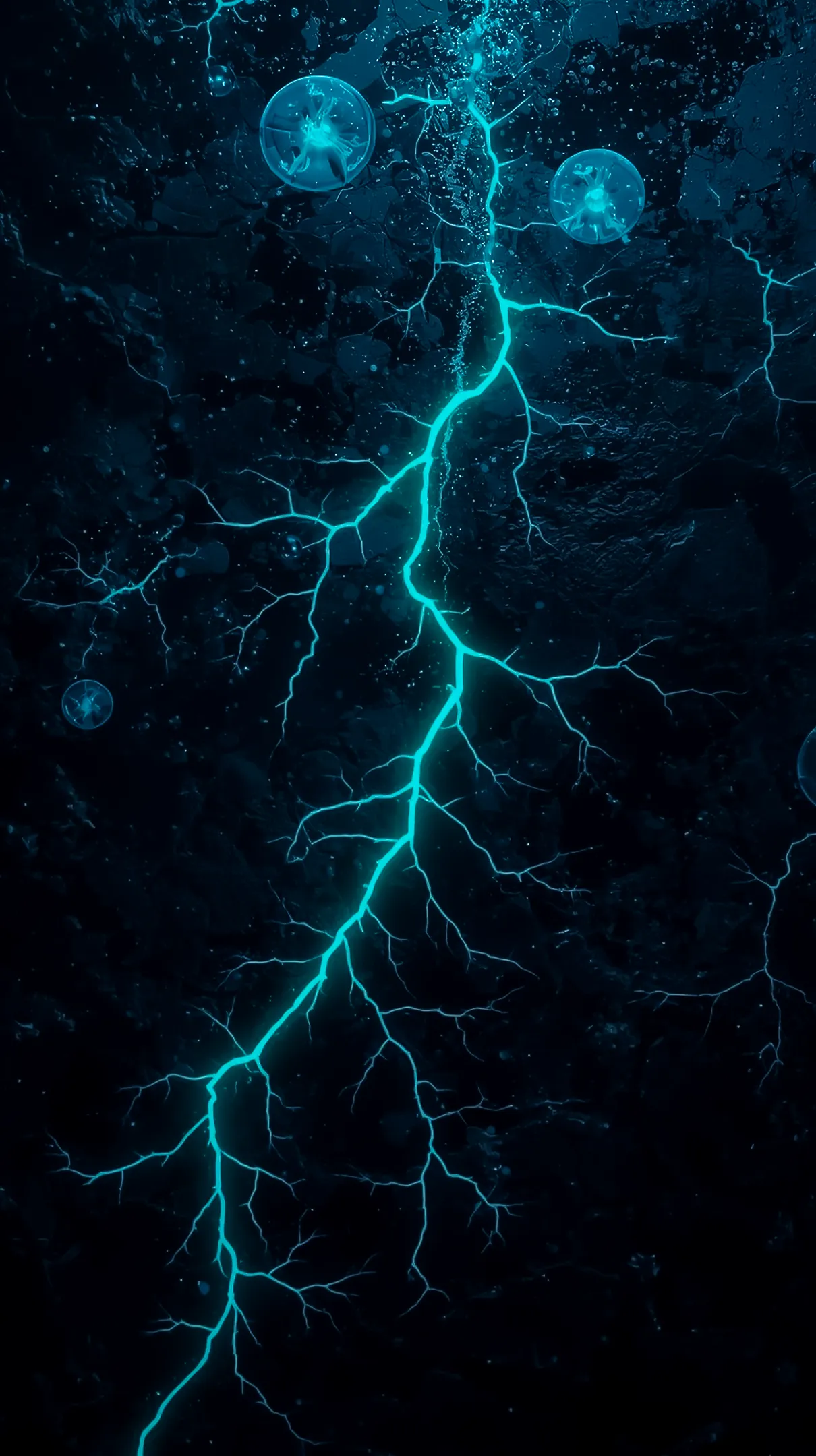 Electric blue lightning AMOLED wallpaper 4K for mobile, iPhone wallpaper 4K, cute 4K backgrounds, 4K iphone background.