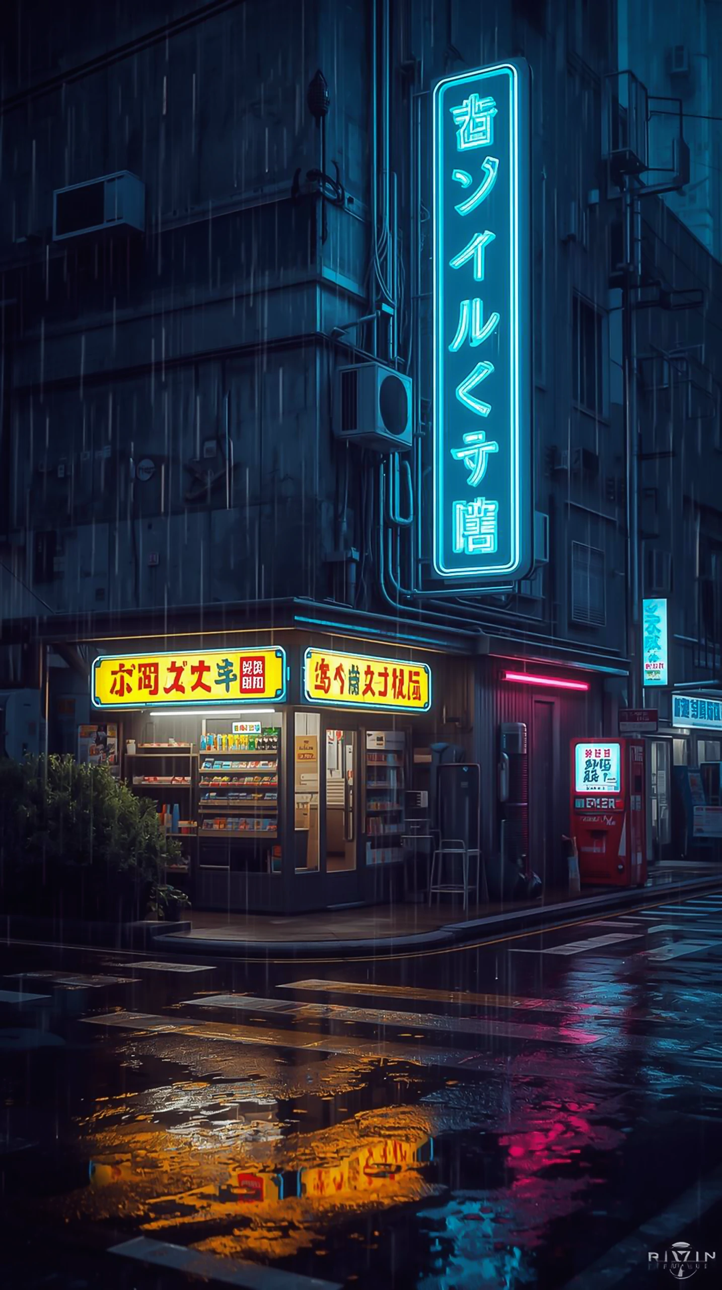 Cyberpunk Phone Wallpaper — Rainy Neon Japanese Street