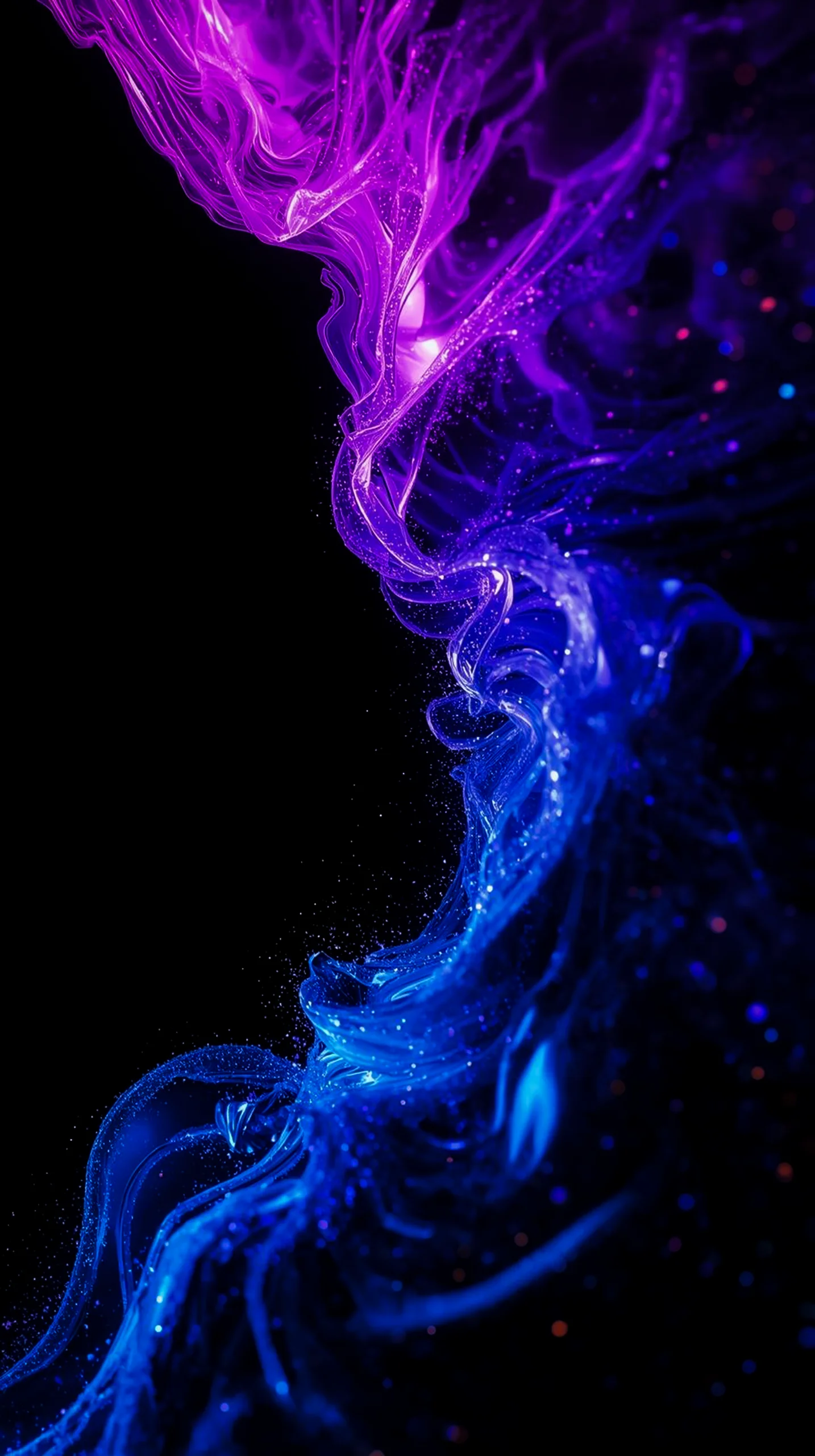 Abstract amoled wallpaper 4k for mobile with flowing purple and blue smoke, perfect as an iphone wallpaper 4k, 4k