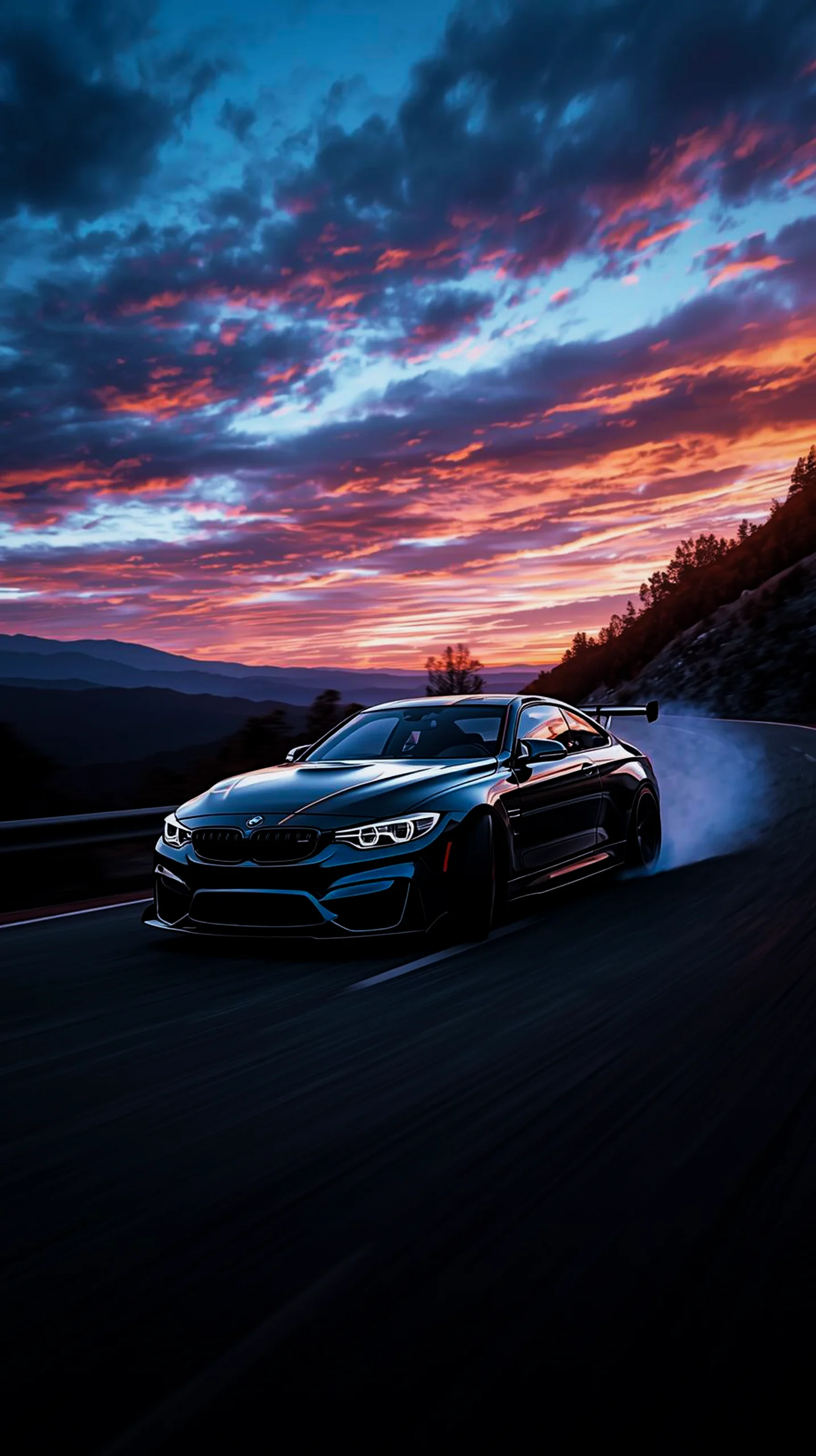 BMW car drifting at sunset, cool wallpaper for phone, iphone wallpaper 4k, best iphone wallpapers, mobile wallpaper