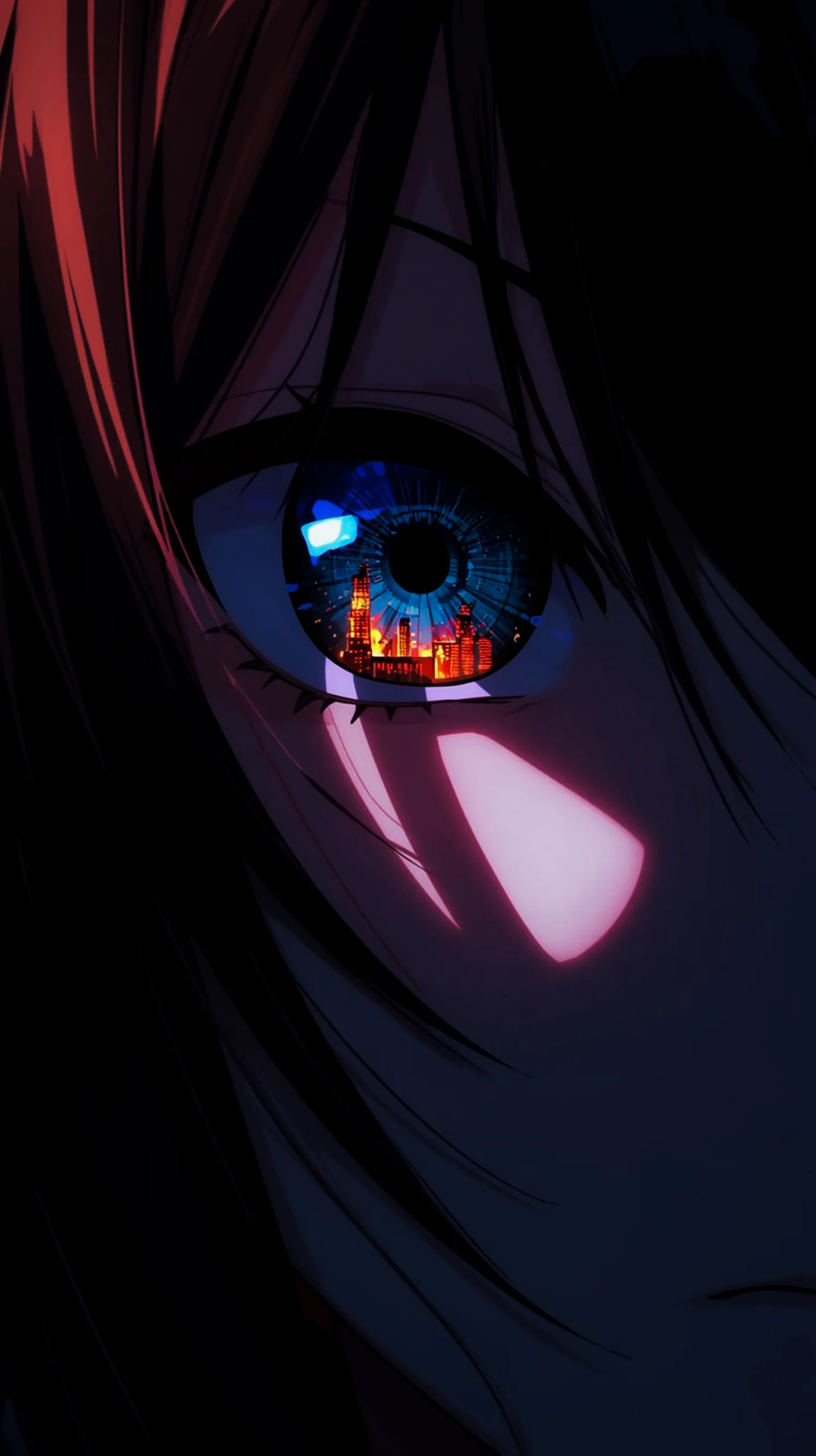 dark anime eye reflection wallpaper for iPhone 4K mobile