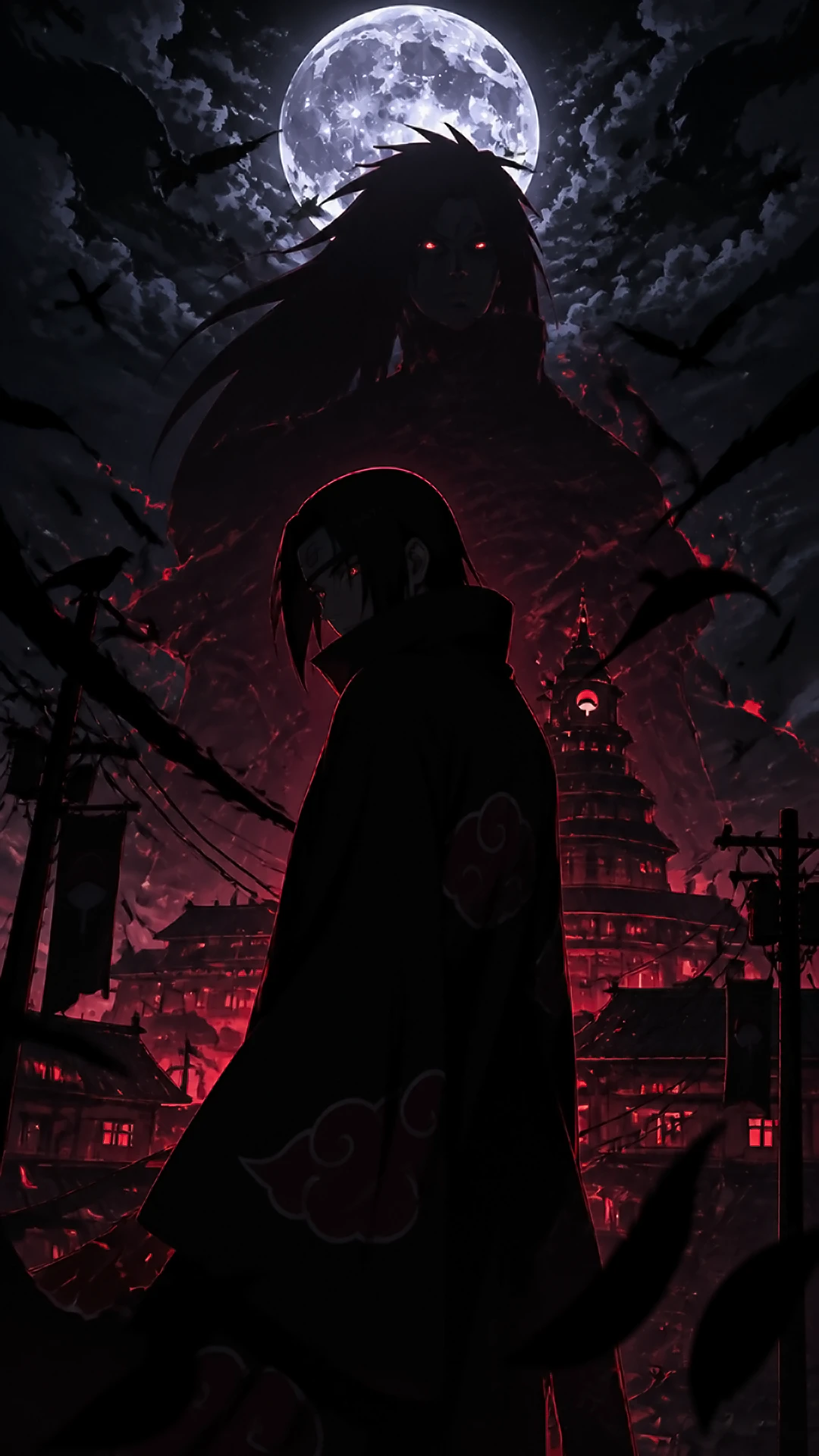 Anime background phone — glowing shadow warrior