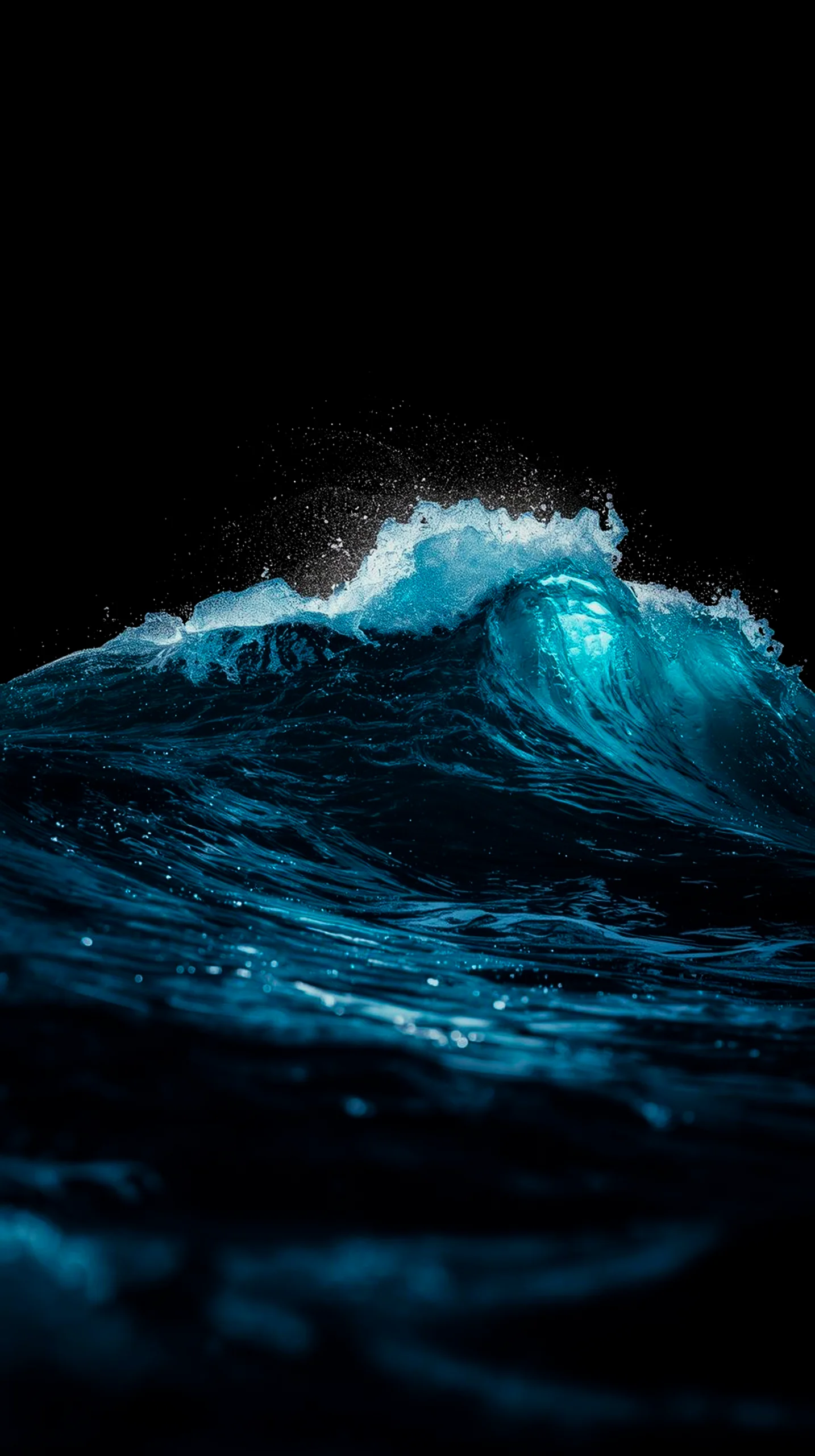 AMOLED wallpaper 4K for mobile with a striking blue wave against a black background. Ideal for iPhone wallpaper 4K, 4K