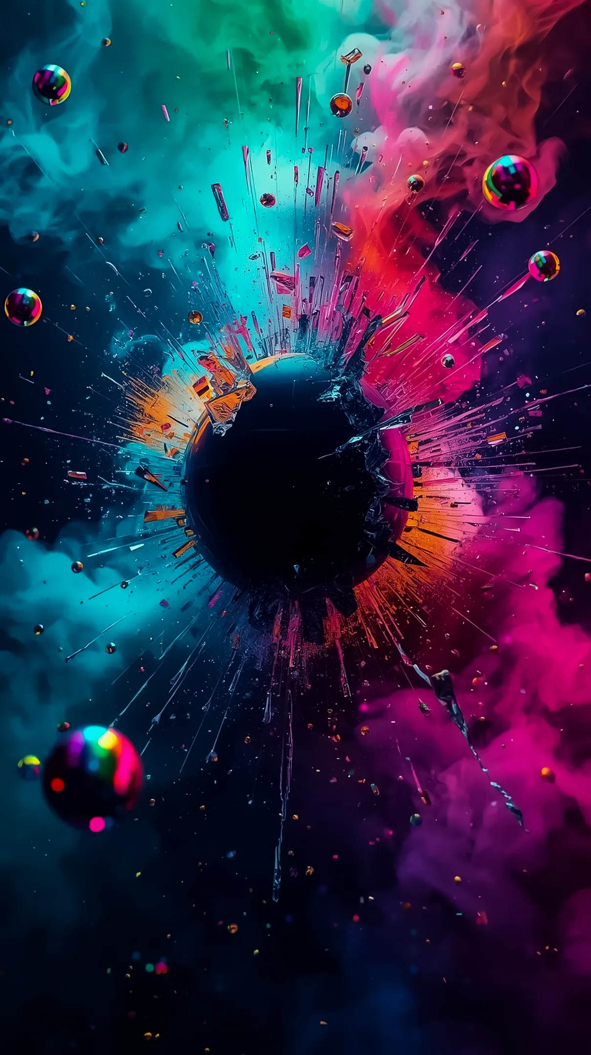 Vibrant Abstract Explosion AMOLED Wallpaper 4k for Mobile - Colorful Smoke and Spheres