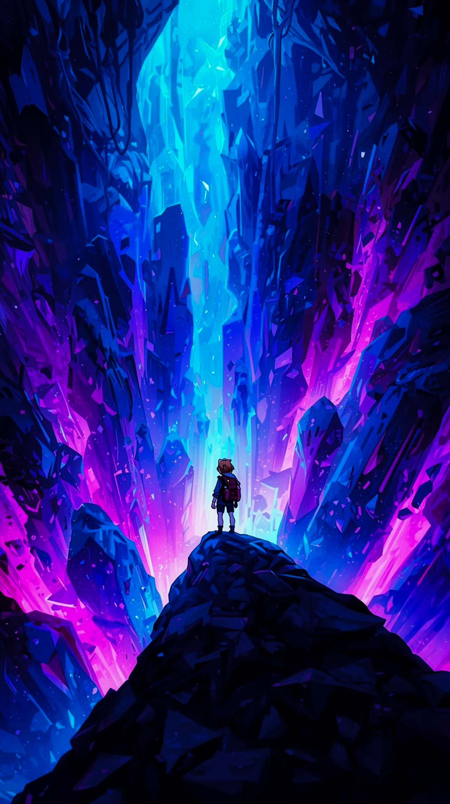 vibrant crystal cave explorer wallpaper for iPhone 4K mobile