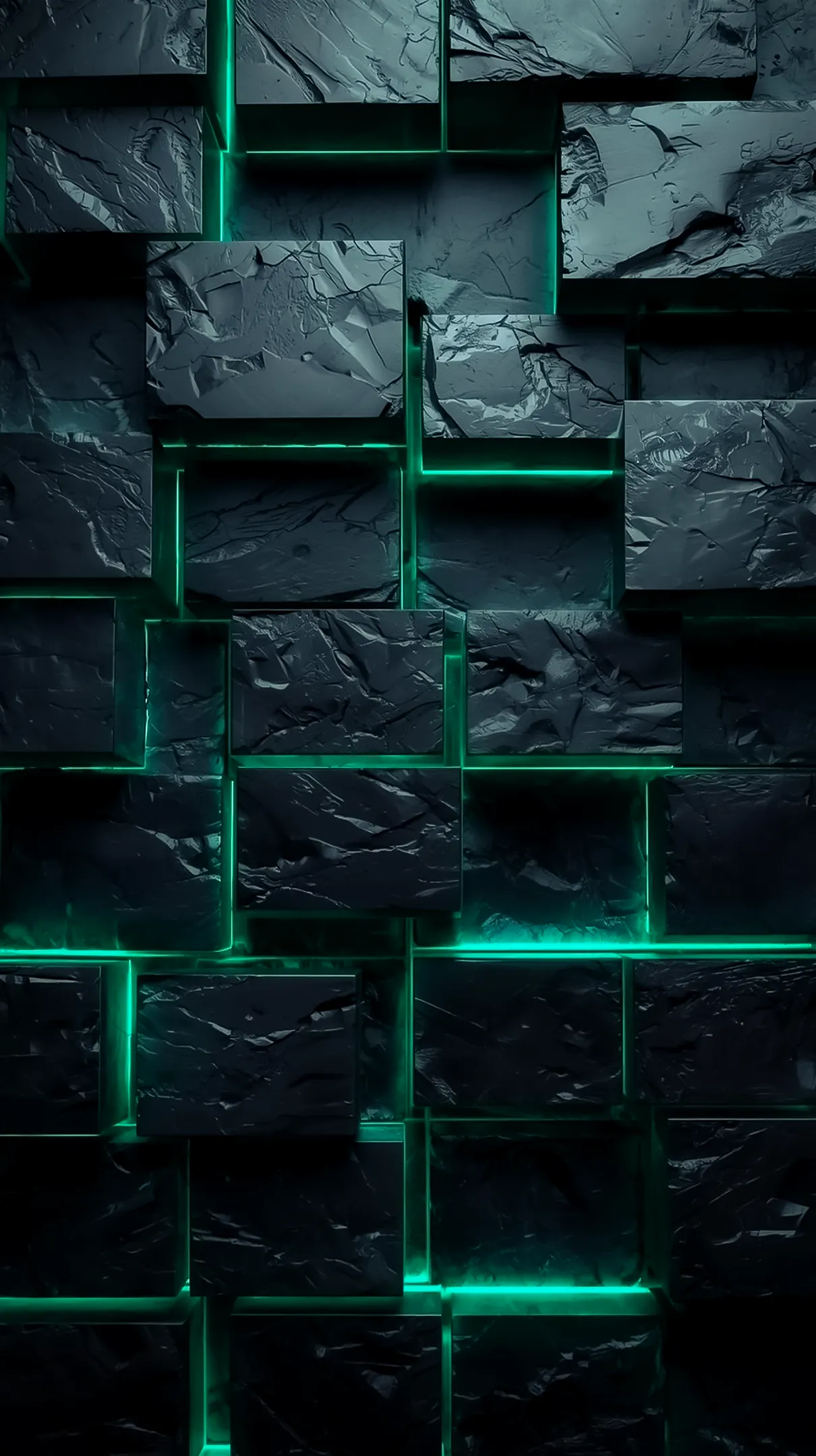 Dark Textured Cubes with Neon Green Glow - AMOLED Wallpaper 4K for Mobile
