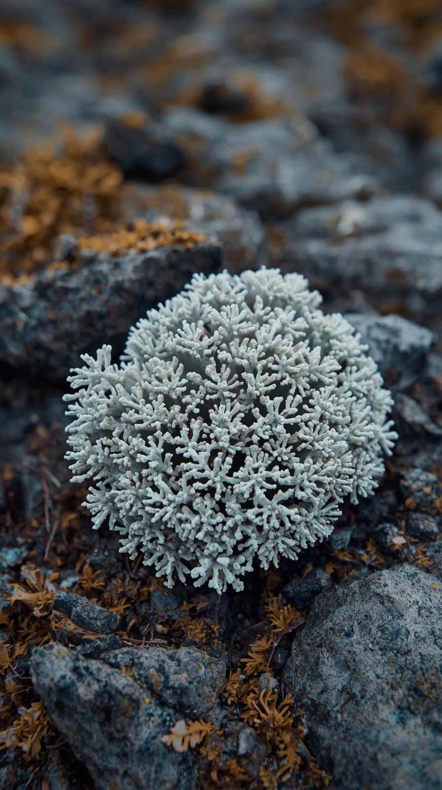 Macro Photography of Reindeer Lichen on Rocky Ground