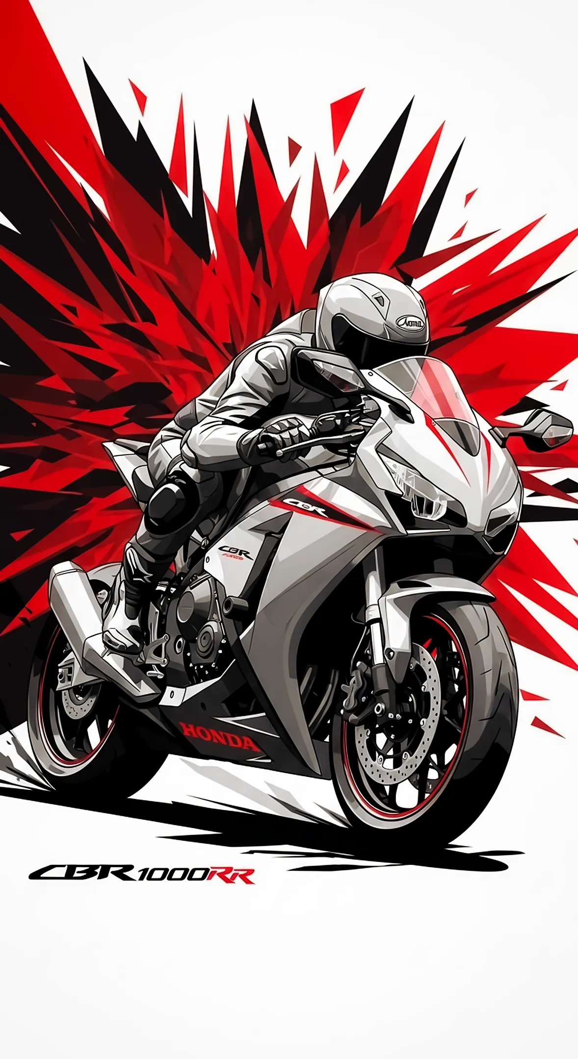 Honda CBR1000RR motorcycle phone wallpaper in 4K, featuring a rider in full gear with a red and black abstract