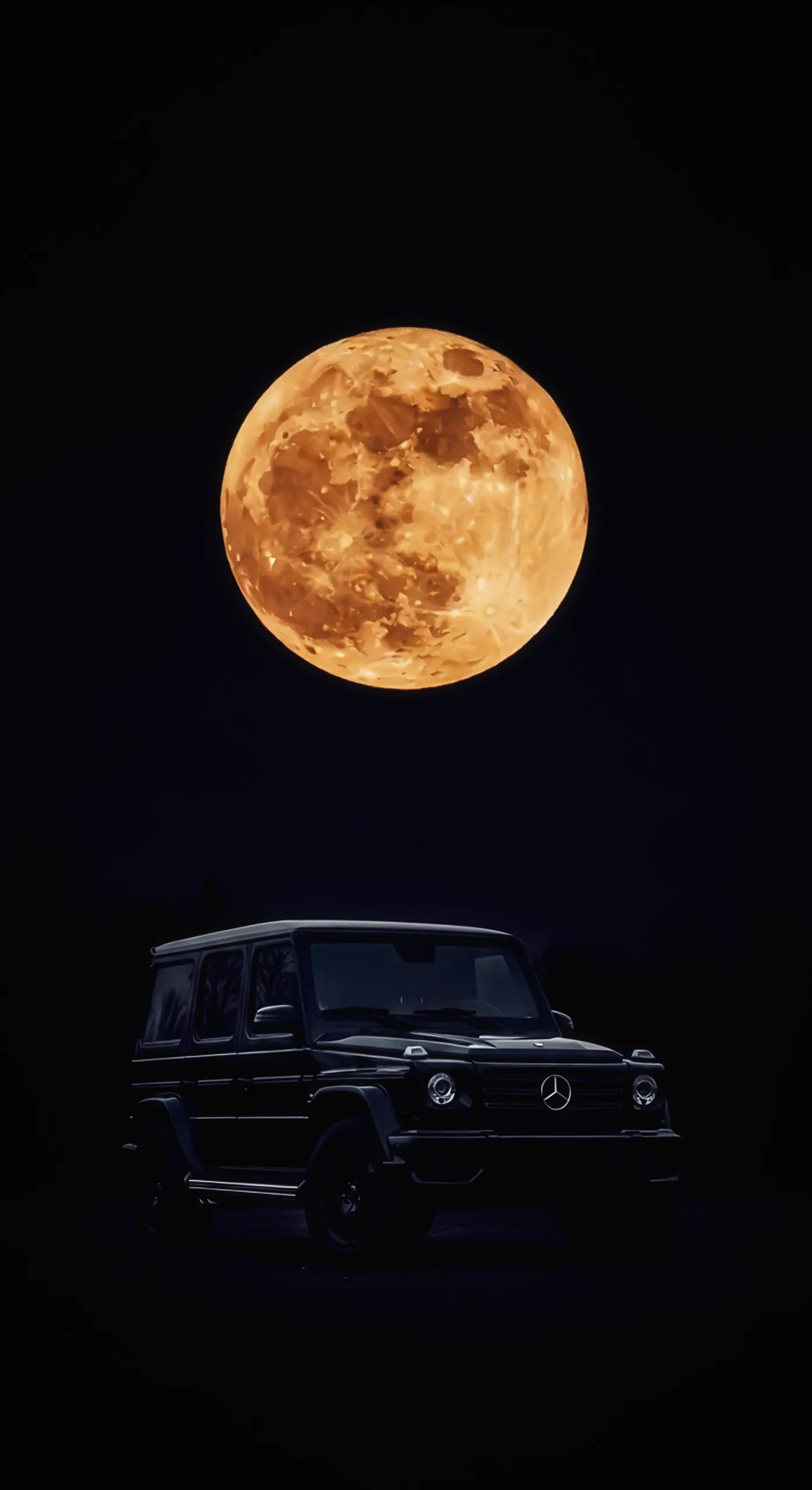 Car iPhone wallpaper featuring a Mercedes G-Wagon under the moon. This car wallpaper 4k for mobile is perfect for