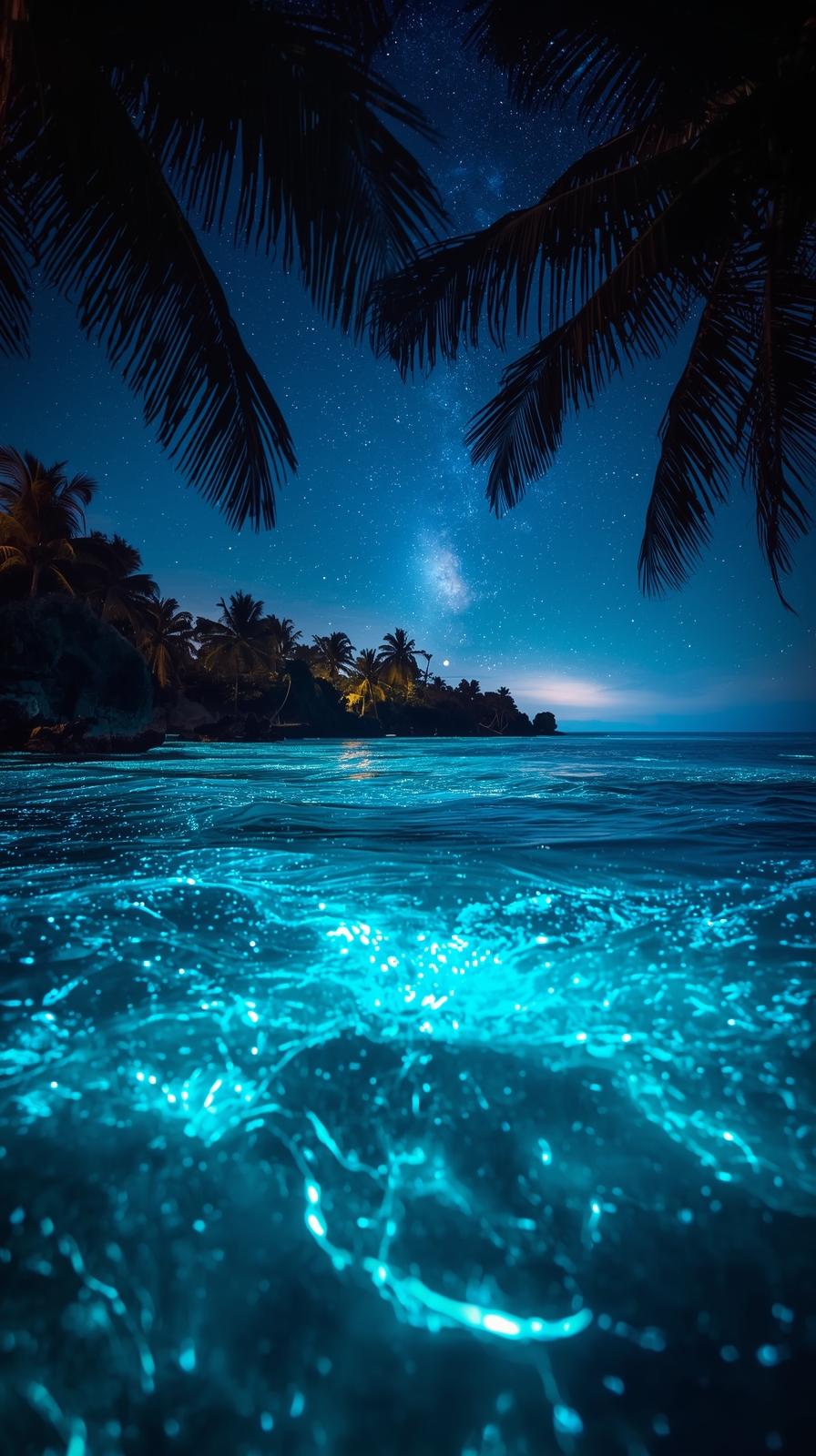 Bioluminescent plankton in tropical bay