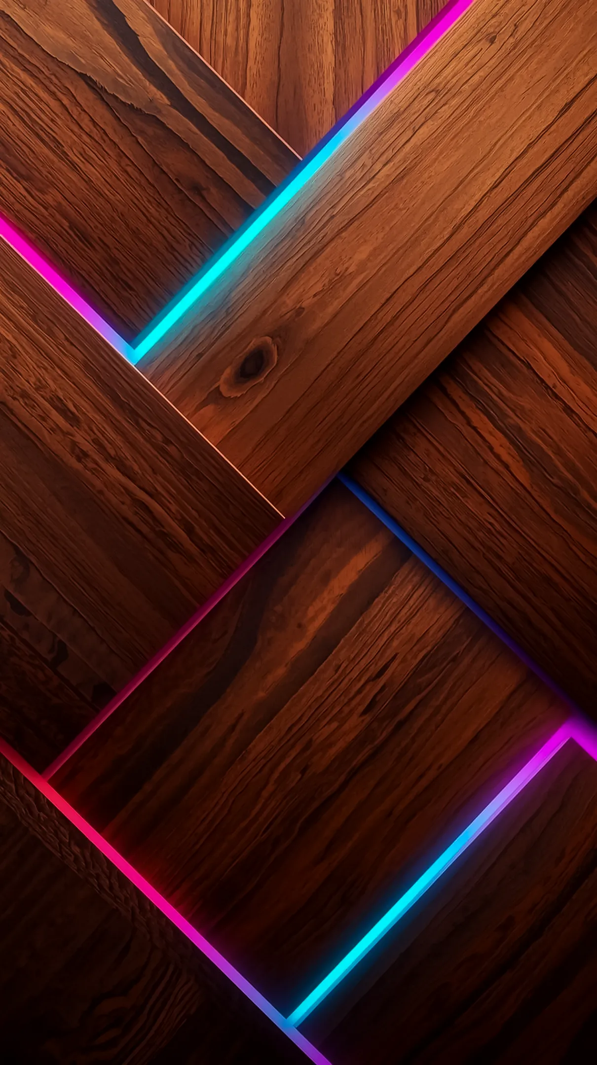 Amoled wallpaper 4k for mobile with wood texture and neon lines, ideal as an iphone wallpaper 4k or 4k background.