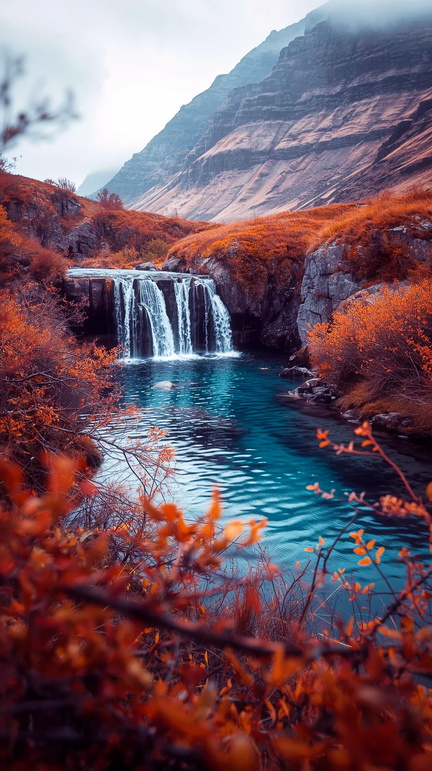 Autumn waterfall iphone wallpaper 4k, 4k wallpaper for mobile, wallpaper for phone, cute 4k wallpaper for iphone.