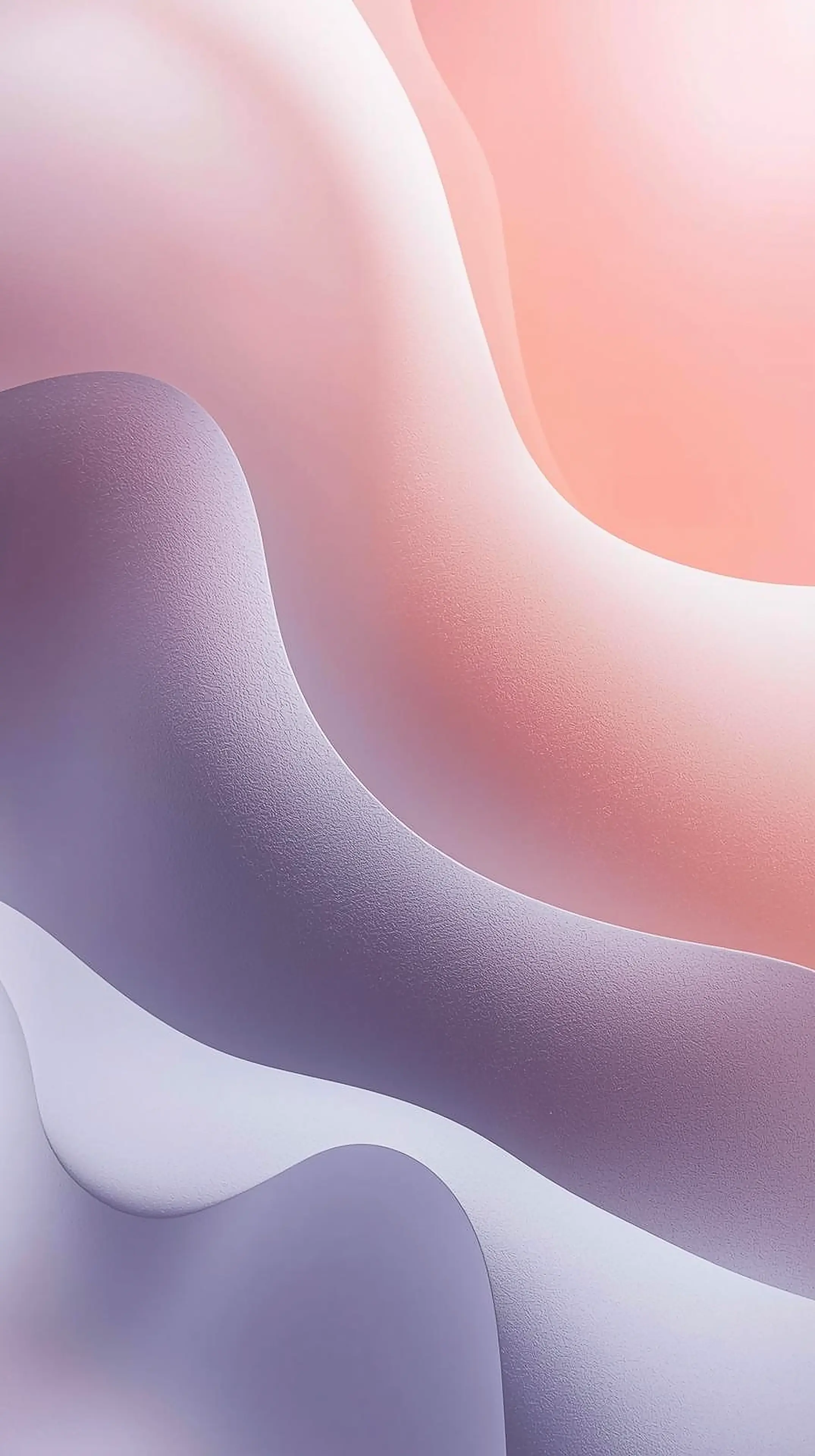 4k wallpaper for mobile Soft Pastel Peach Lavender Fluid Waves, Gentle Matte Gradient Abstract with Dreamy Blush Pink &