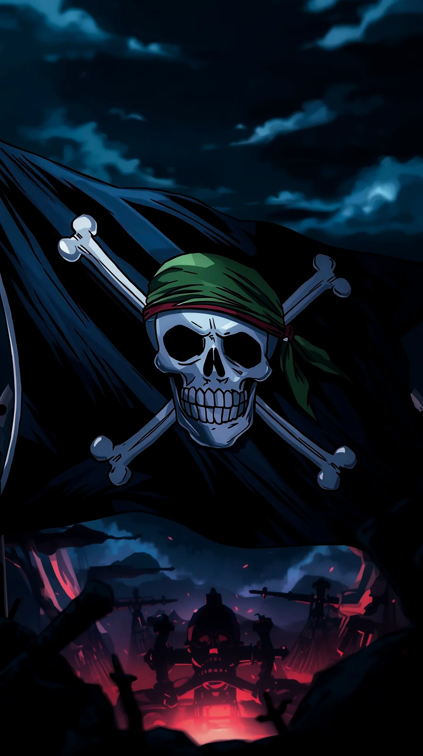 dark pirate skull anime wallpaper for iPhone and Android 4K