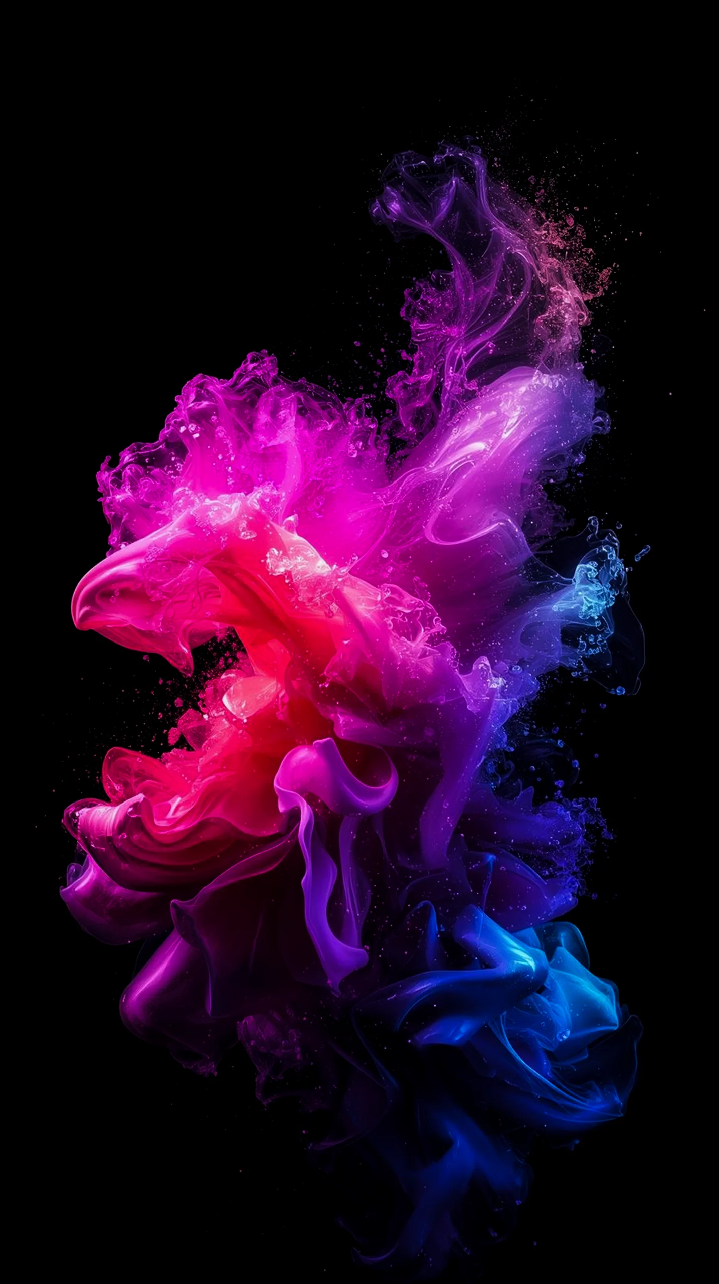 Vibrant ink splash wallpaper in pink and blue, perfect as AMOLED wallpaper 4K for mobile, iPhone wallpaper 4K, 4K