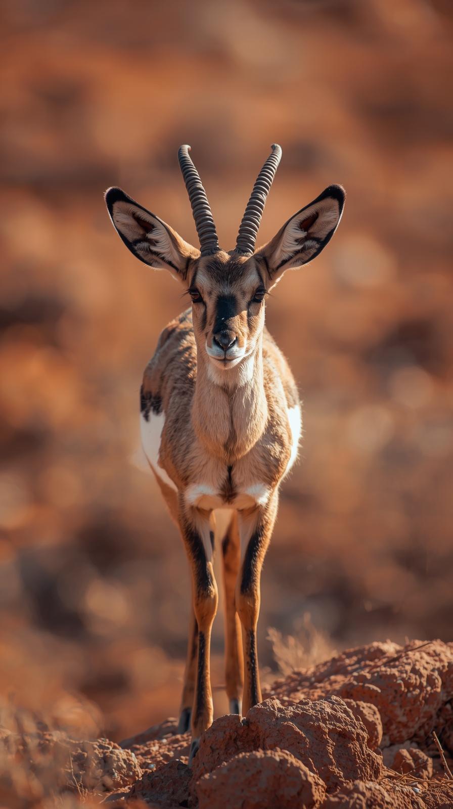 Majestic pronghorn in warm desert landscape, wildlife photography.