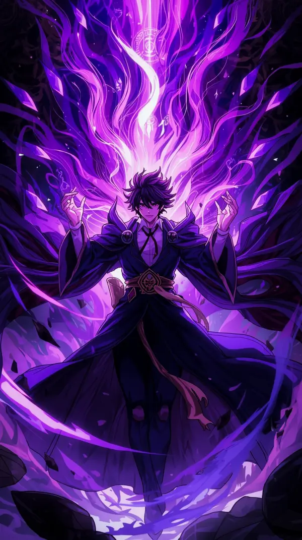 Dark anime wallpaper — powerful purple magic