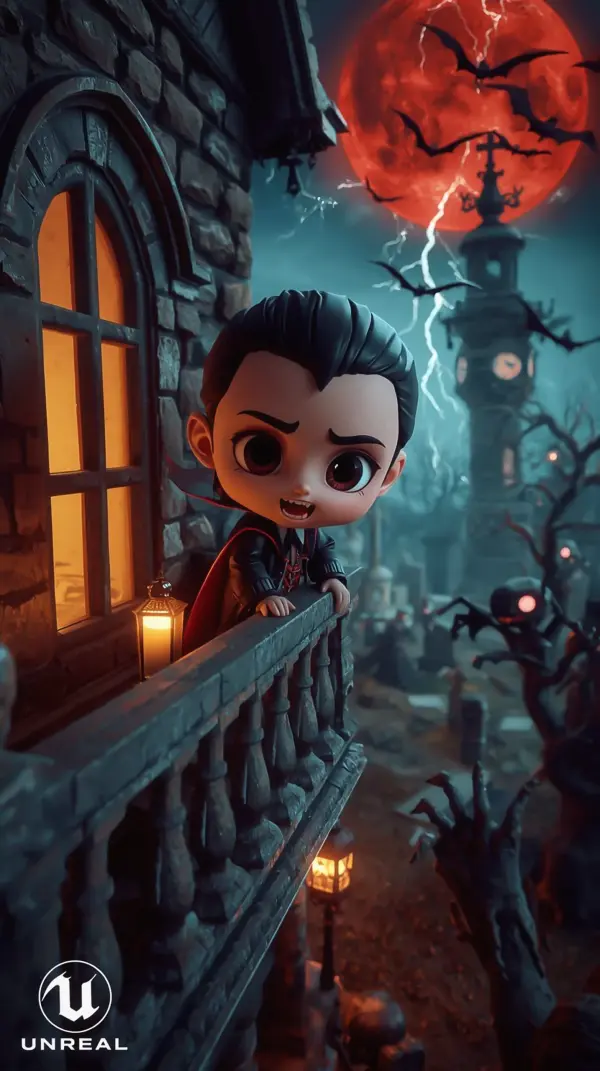 Halloween Wallpaper — Chibi Dracula Blood Moon Night