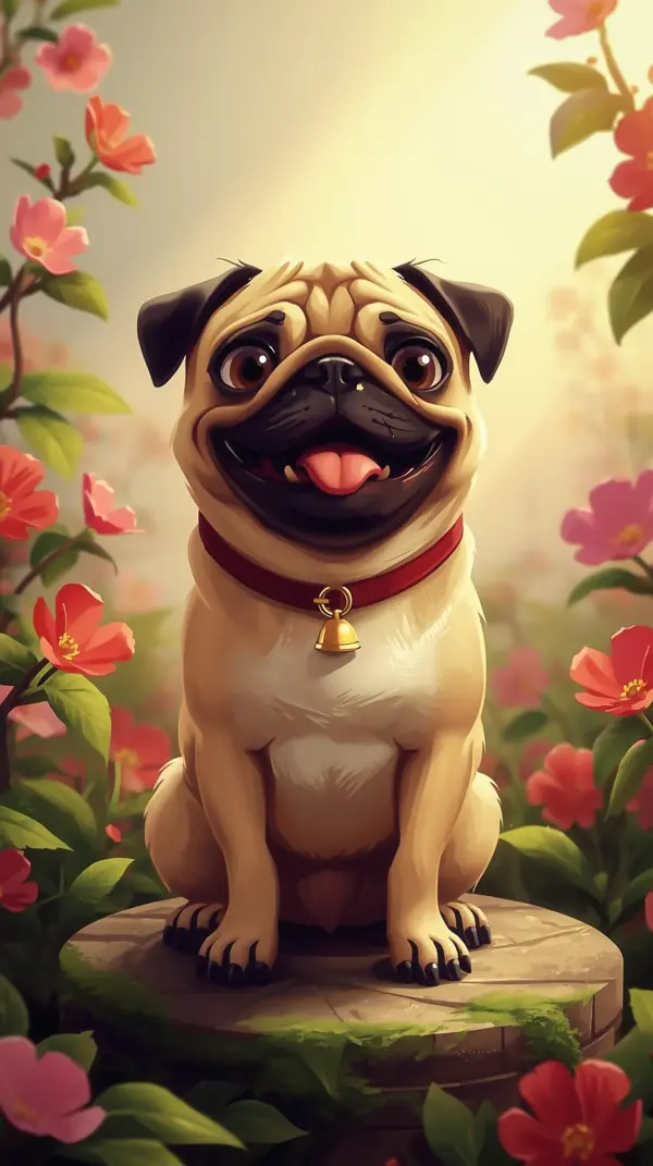 Wallpaper cute anime — smiling pug dog sitting