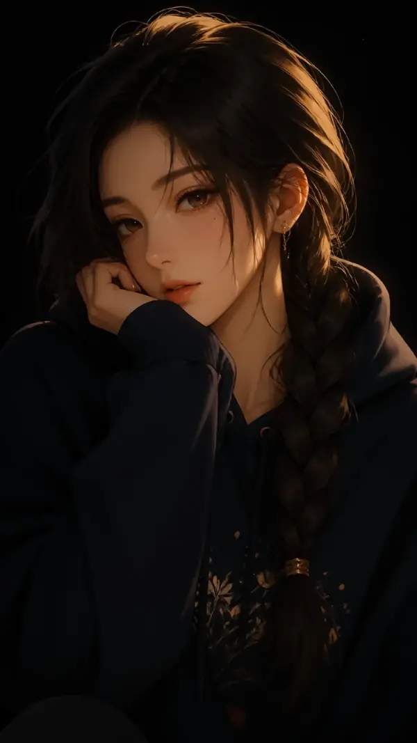 Anime background phone — braided brunette portrait