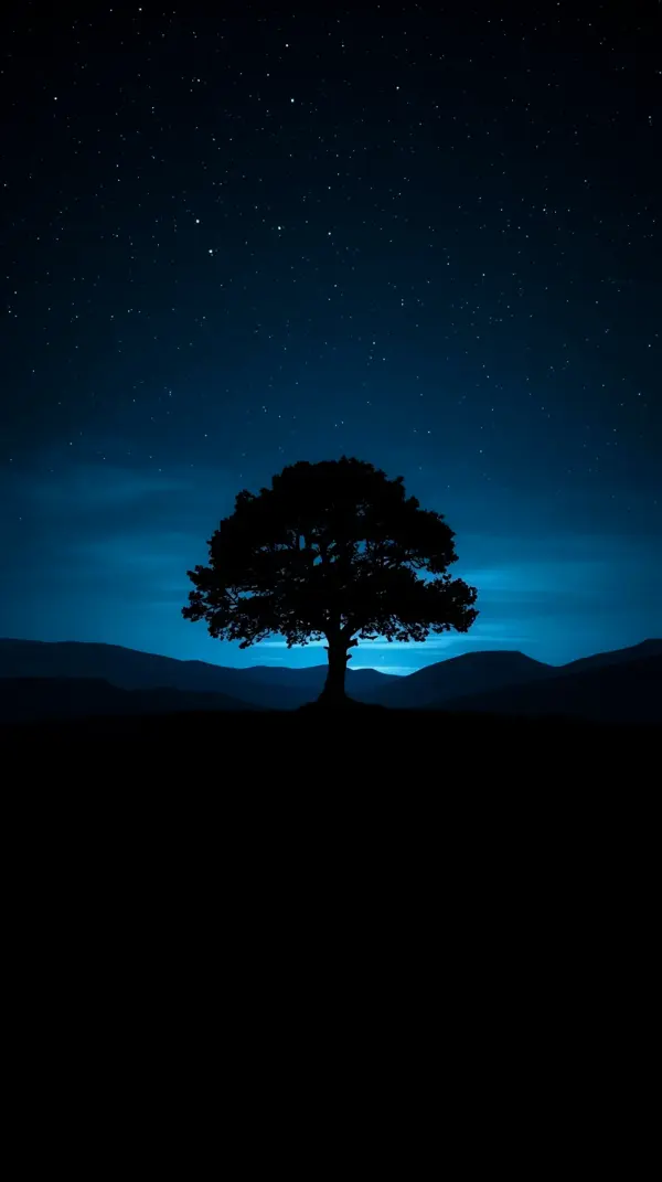 Stunning AMOLED Wallpaper 4K for Mobile: Lone Tree Under a Starry Night Sky