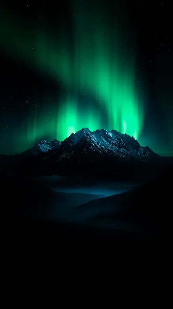 Aurora Borealis Over Mountains - AMOLED Wallpaper 4k for Mobile