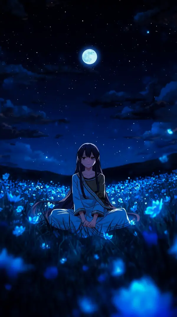 Anime 4k images — girl in glowing blue field