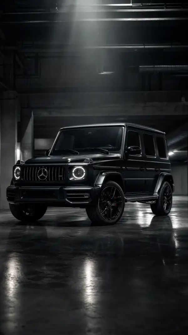 Matte black Mercedes G-Wagon in concrete garage