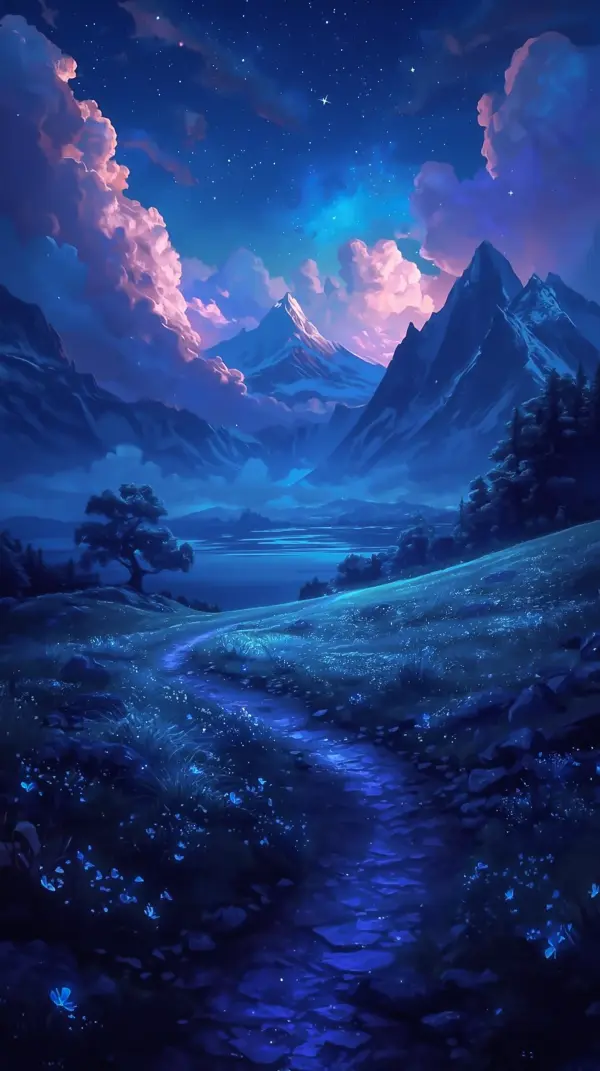 4K Nature Wallpaper — Blue Mountain Night Scene | 4KWallpapar
