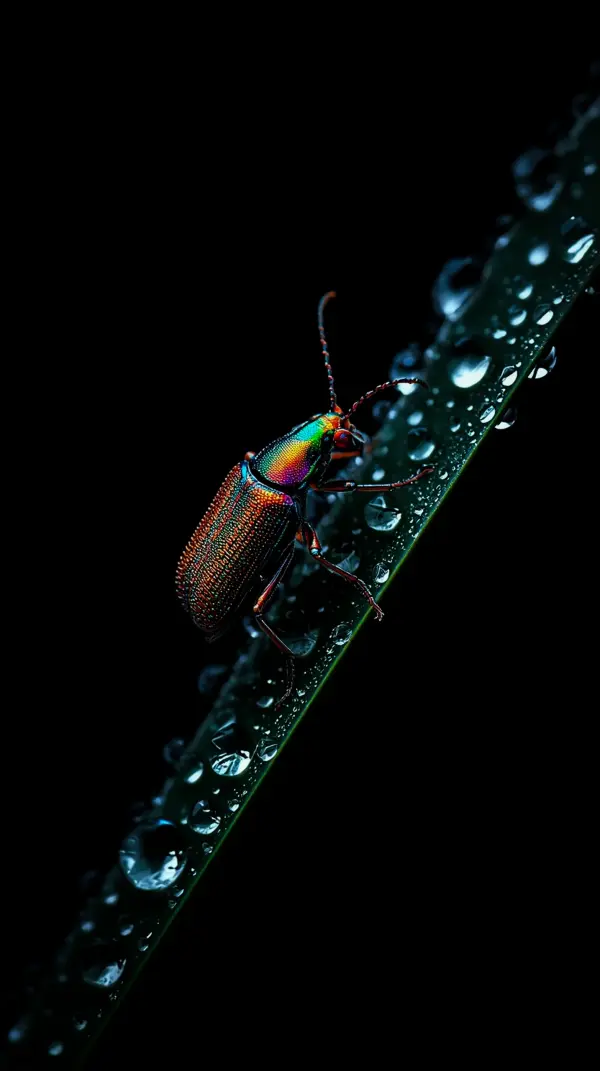 Anime dark wallpaper — iridescent metallic beetle