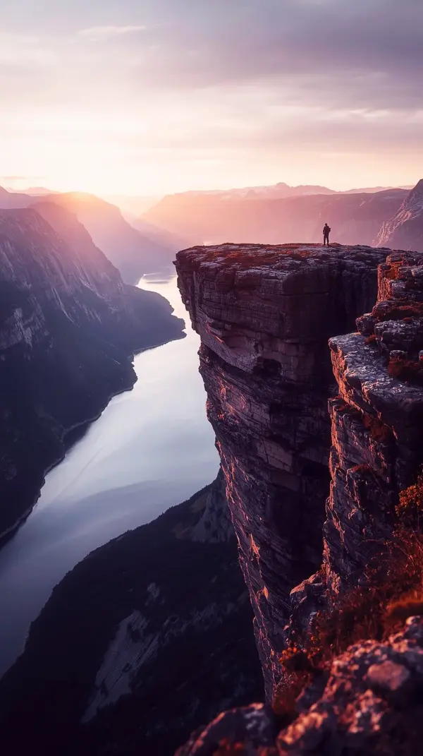 Stunning Fjord Sunset Cliff View: A Majestic iphone wallpaper 4k for your mobile. This beautiful 4k wallpaper for phone offers a captivating 4k iphone background, perfect for a cute 4k wallpaper for iphone, enhancing your 4k backgrounds