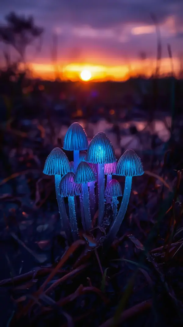 Nature Wallpaper 4K — Glowing Bioluminescent Mushrooms 4K