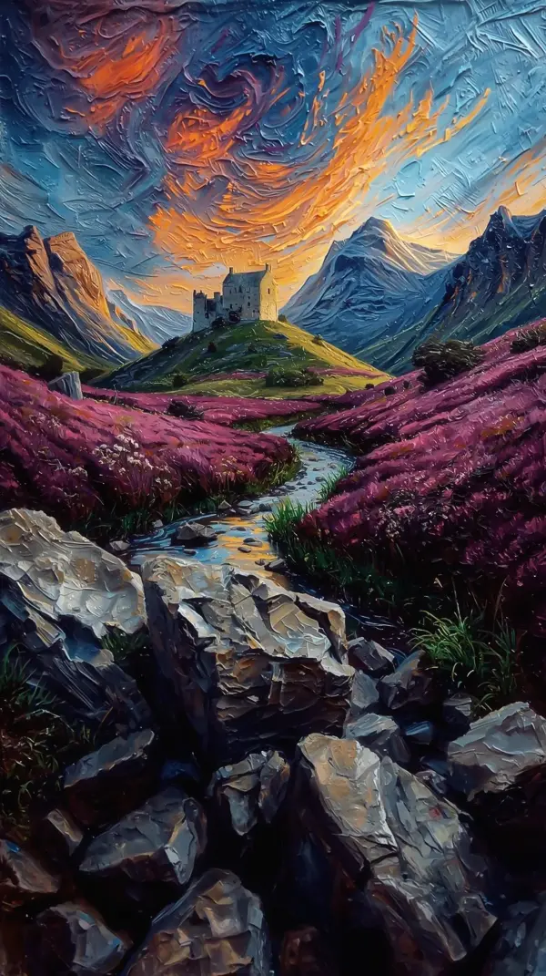 Nature Wallpaper 4K — Heather Fields Castle Sunset