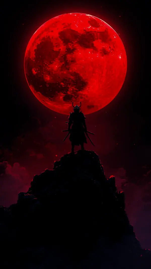Dark Samurai Red Moon Wallpaper for iPhone Android – 4K