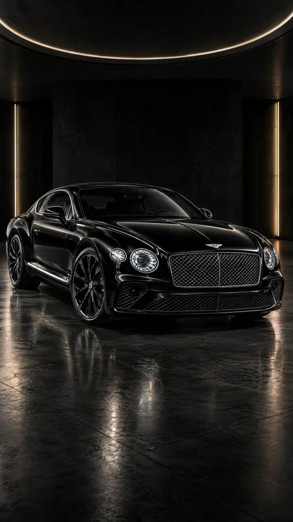 Sleek Black Bentley Coupe in Elegant Dark Showroom
