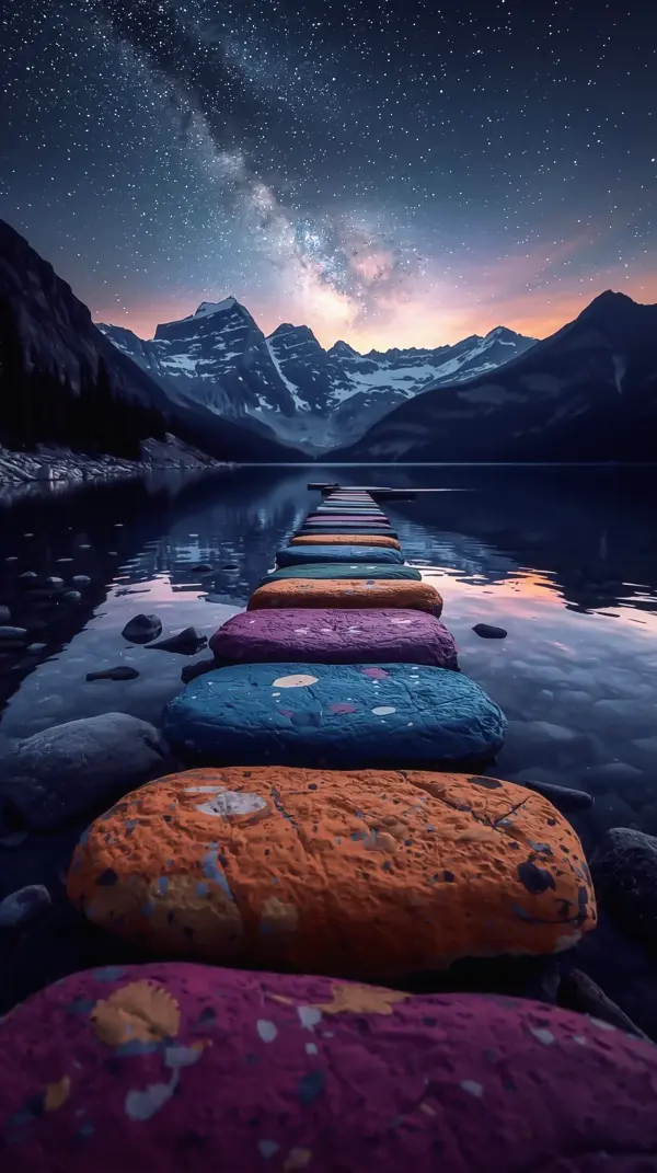 Wallpaper for your phone — starry mountain lake vista
