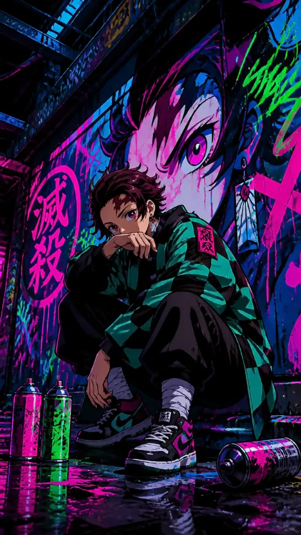 Wallpaper anime demon slayer — green checkered streetwear