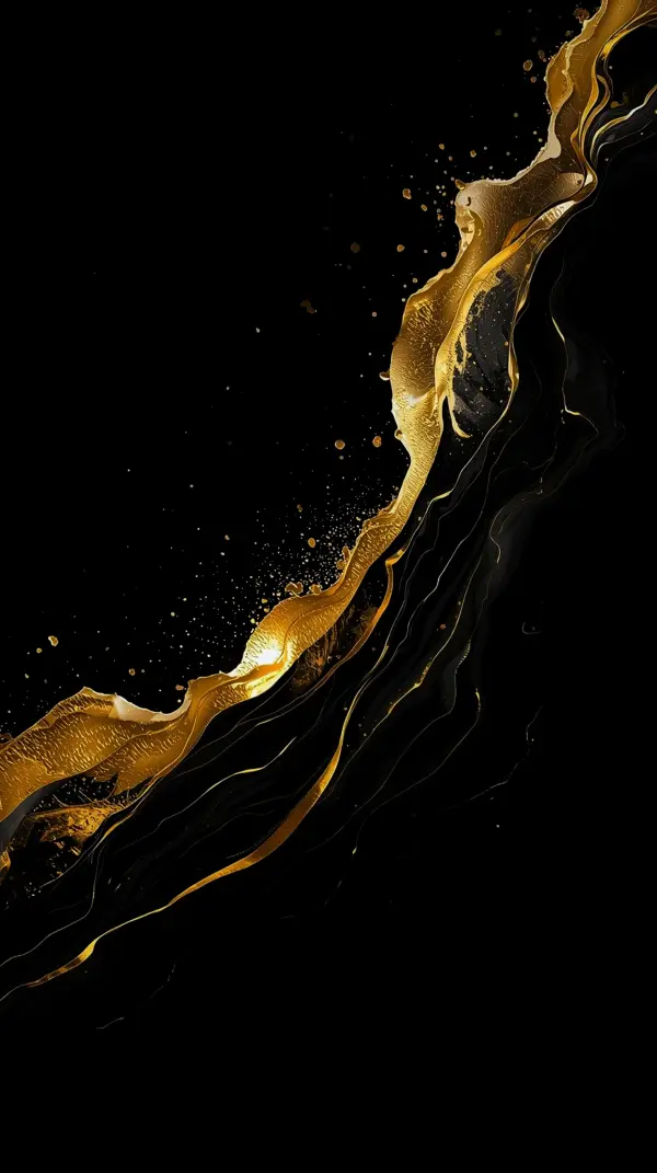 Golden Flow AMOLED Wallpaper 4K for Mobile - Luxurious Black & Gold Abstract Art