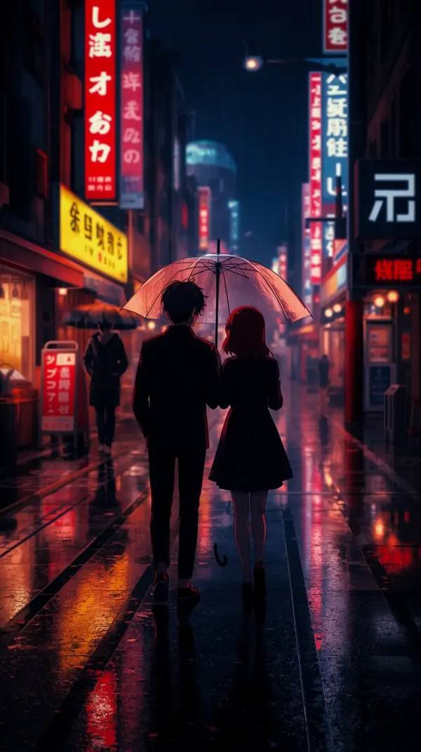 Cinematic Anime Couple Rain Wallpaper for iPhone – 4K