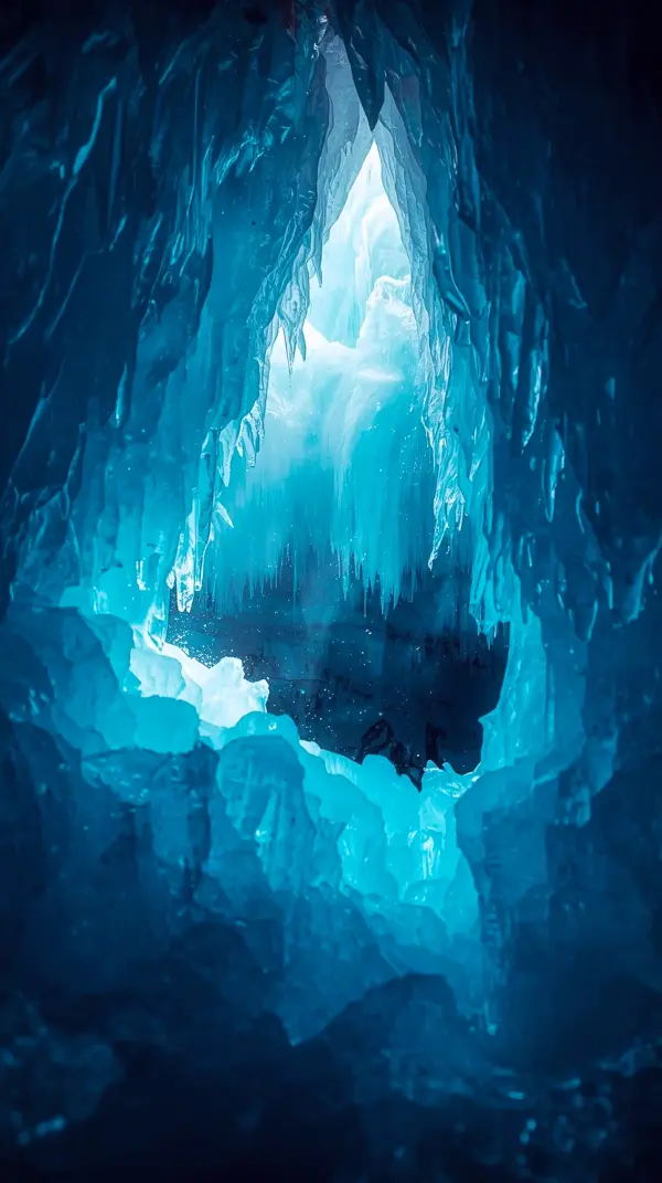 Cool anime background — glowing blue ice cave
