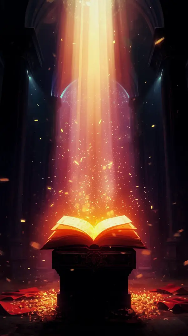 8k anime wallpaper for mobile and 4k anime wallpapers for mobile featuring a magic glowing book. Aesthetic anime wallpaper phone, anime background iphone, and anime wallpaper 4k phone. High quality anime phone wallpaper.