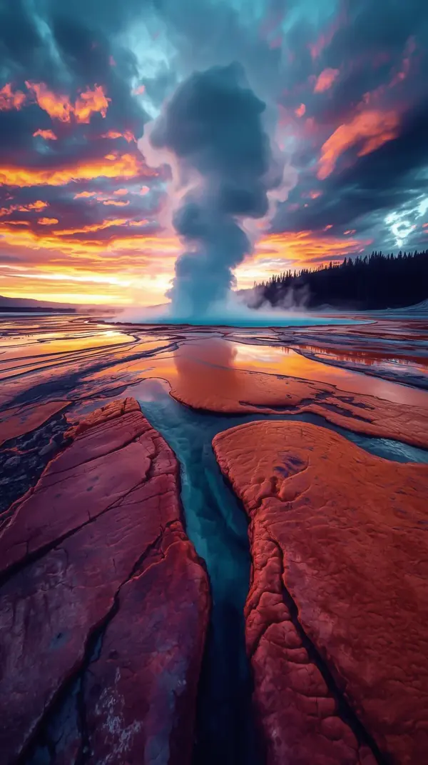 Nature Wallpaper 4K — Yellowstone Geyser Sunset | 4KWallpapar